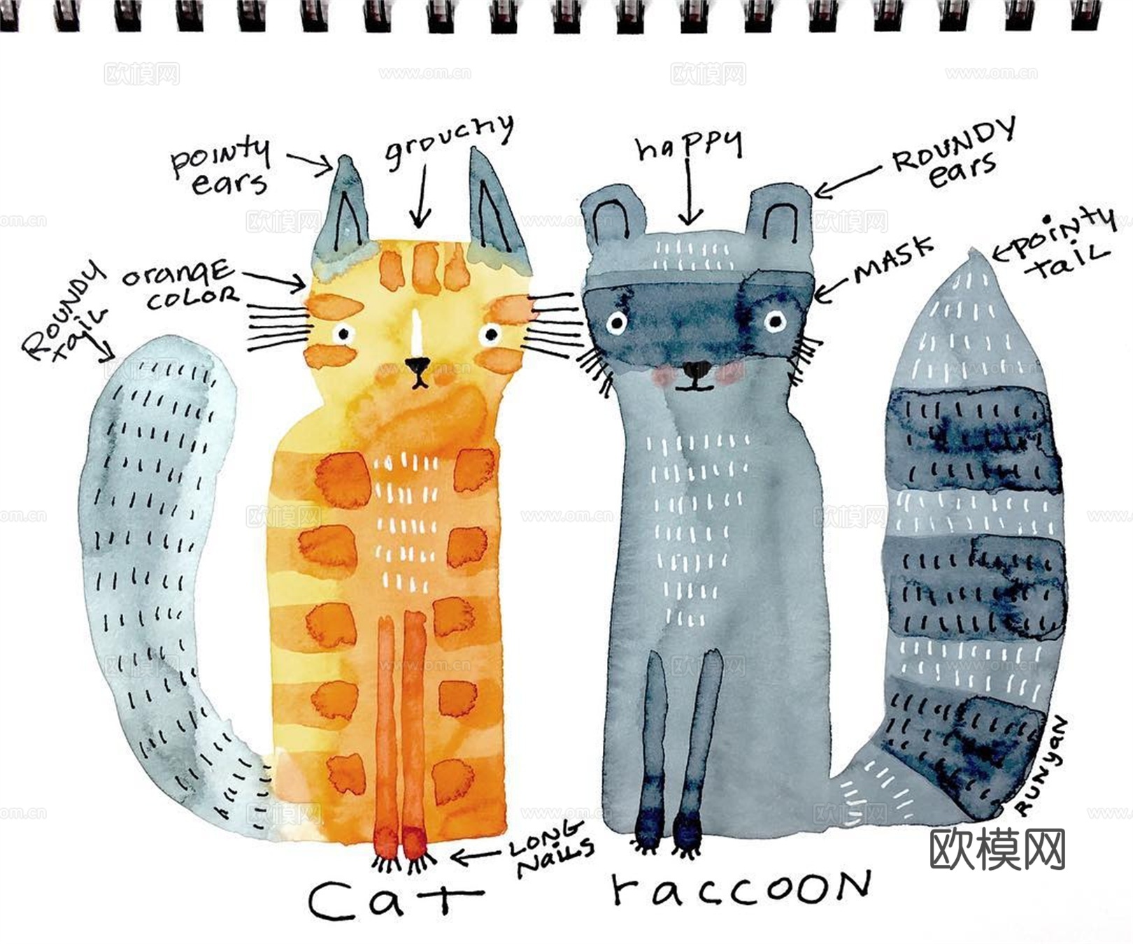 可爱动物手绘创意童趣插画猫咪动物插画治愈系插画可爱儿童插画下载