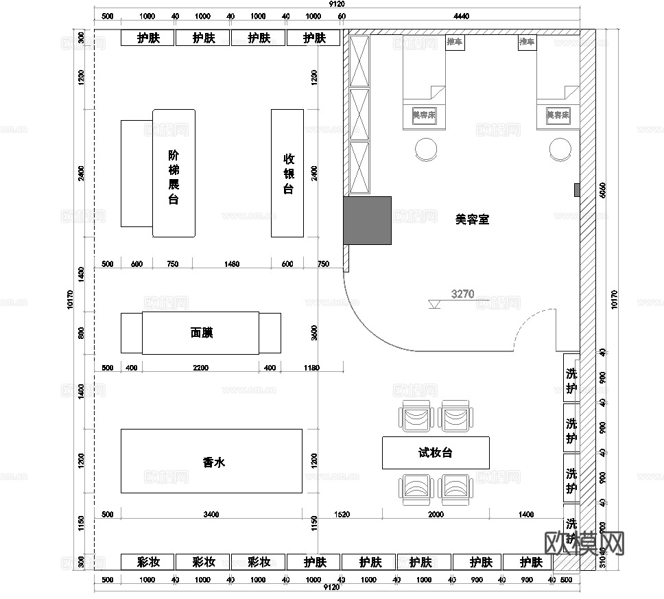 美妆店 最新全套施工图 效果图合集cad施工图
