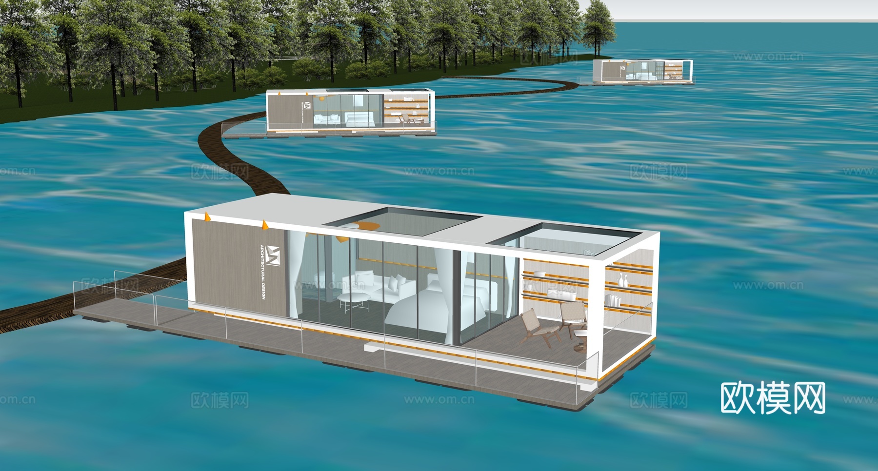 滨水太空舱民宿su模型