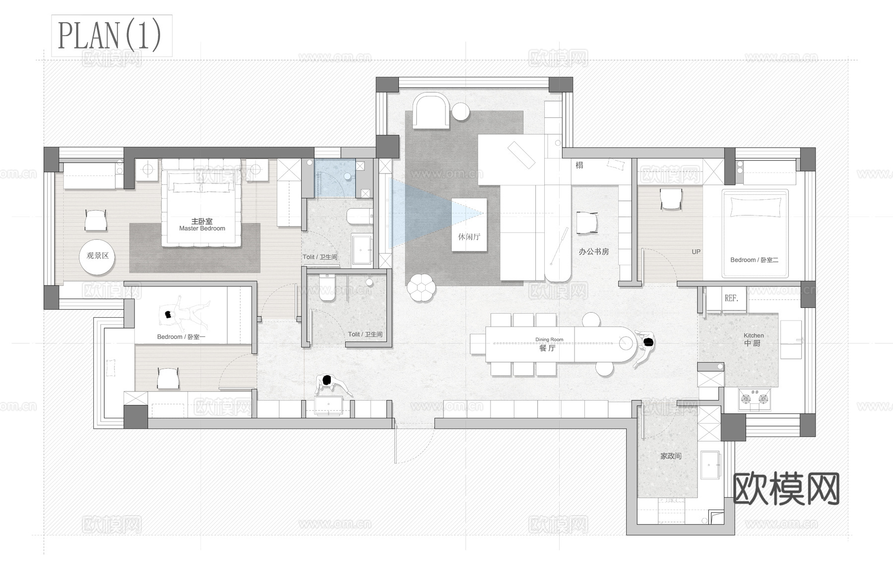 120㎡平层 平面图 彩平图.cad施工图