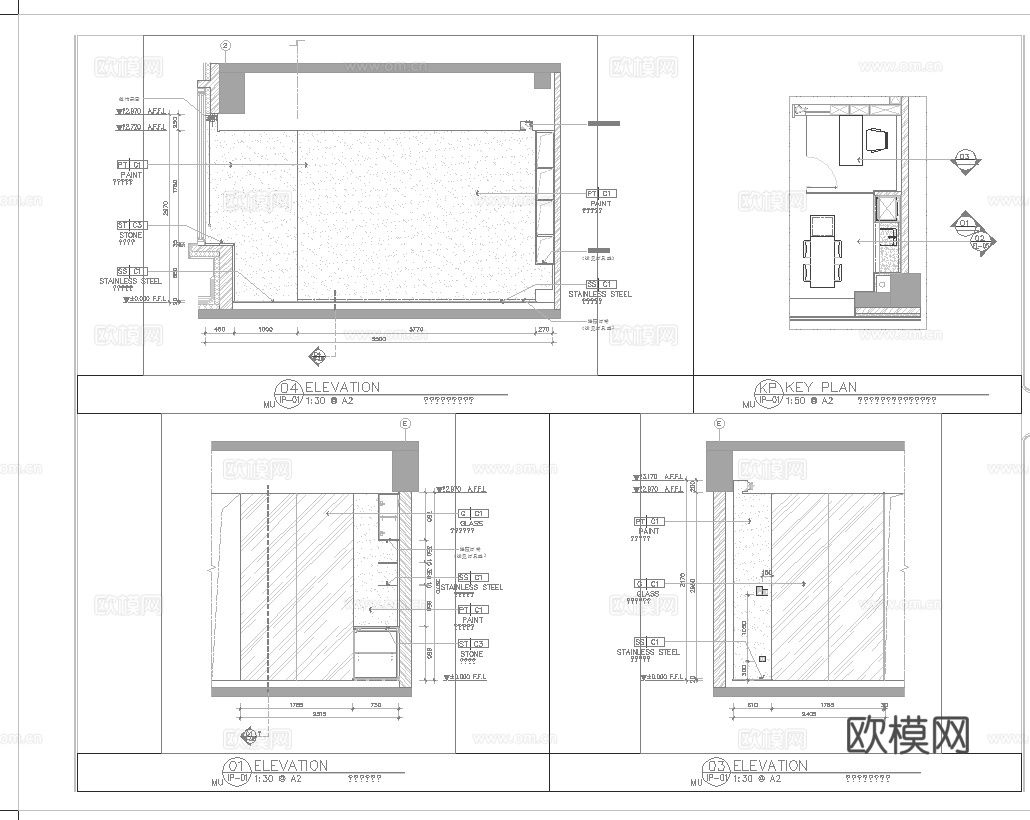 高层办公室 最新全套施工图 效果图合集cad施工图
