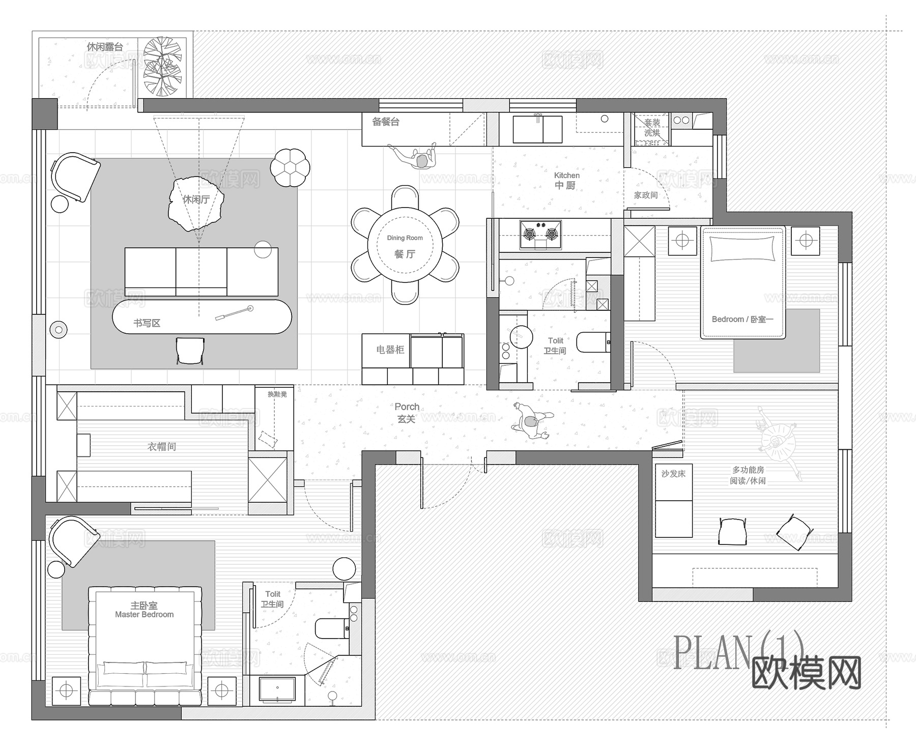 128㎡平层 平面图cad施工图