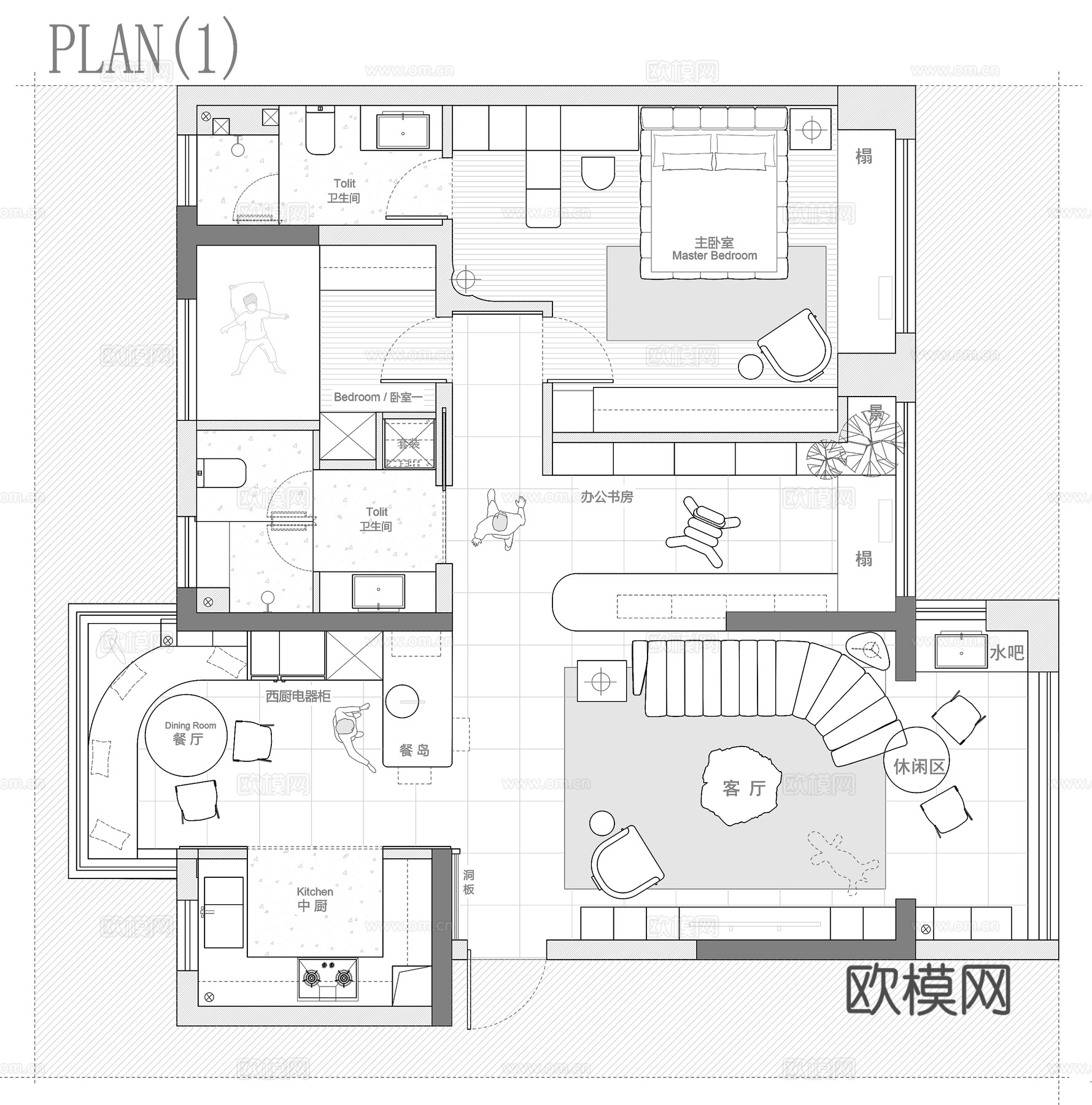 110㎡平层 平面图cad施工图下载