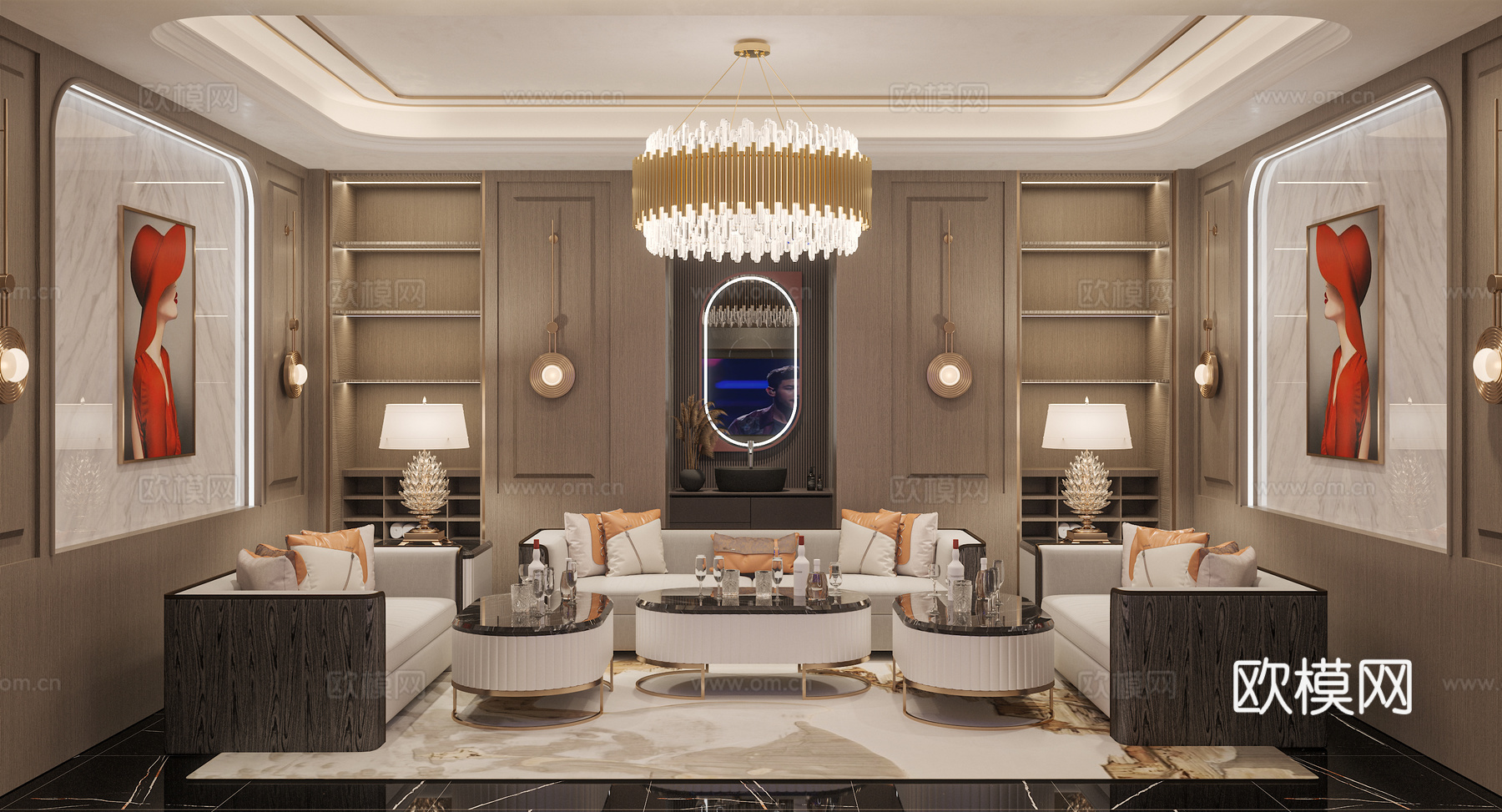 轻奢娱乐会所  最新全套施工图 效果图合集cad施工图下载（渲染图6）