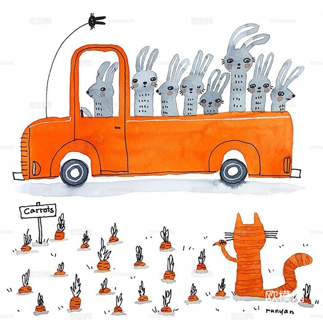 可爱动物手绘创意童趣插画猫咪动物插画治愈系插画可爱儿童插画下载