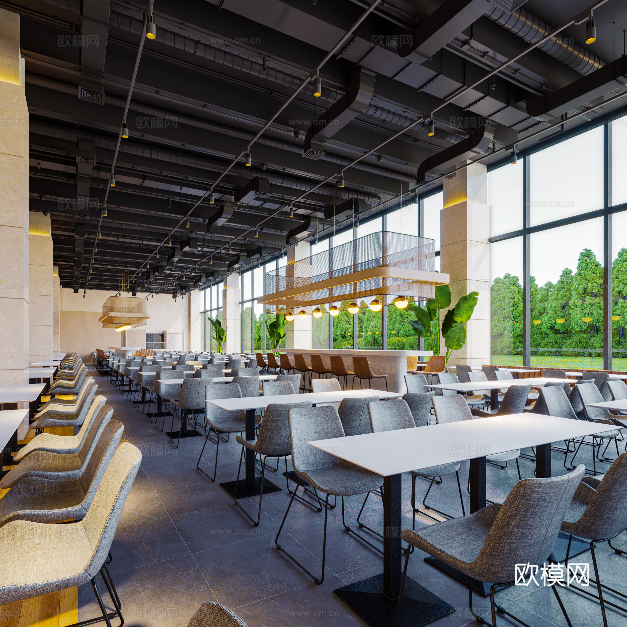 西餐厅 员工餐厅 最新全套施工图 效果图合集cad施工图