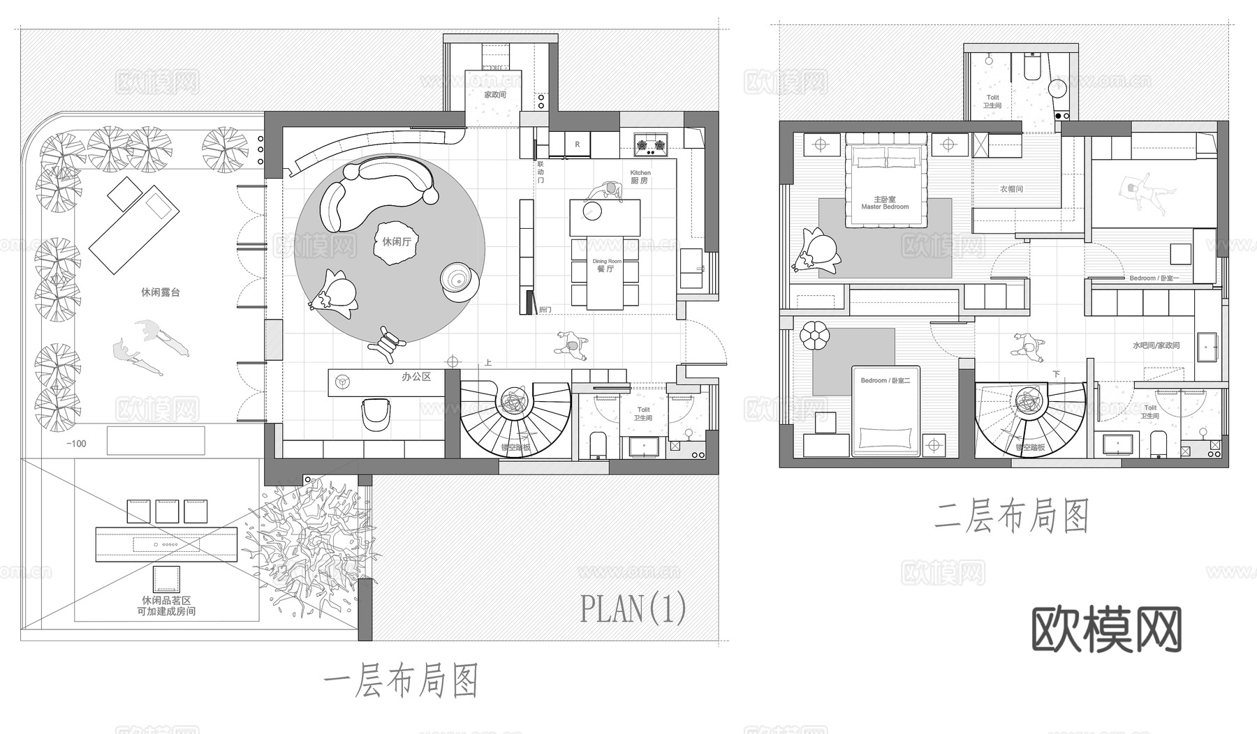 160㎡复式平面图cad施工图