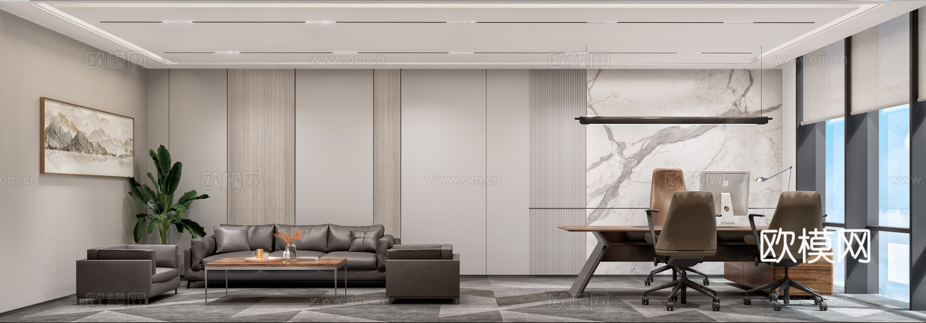 公司办公室 最新全套施工图 效果图合集cad施工图