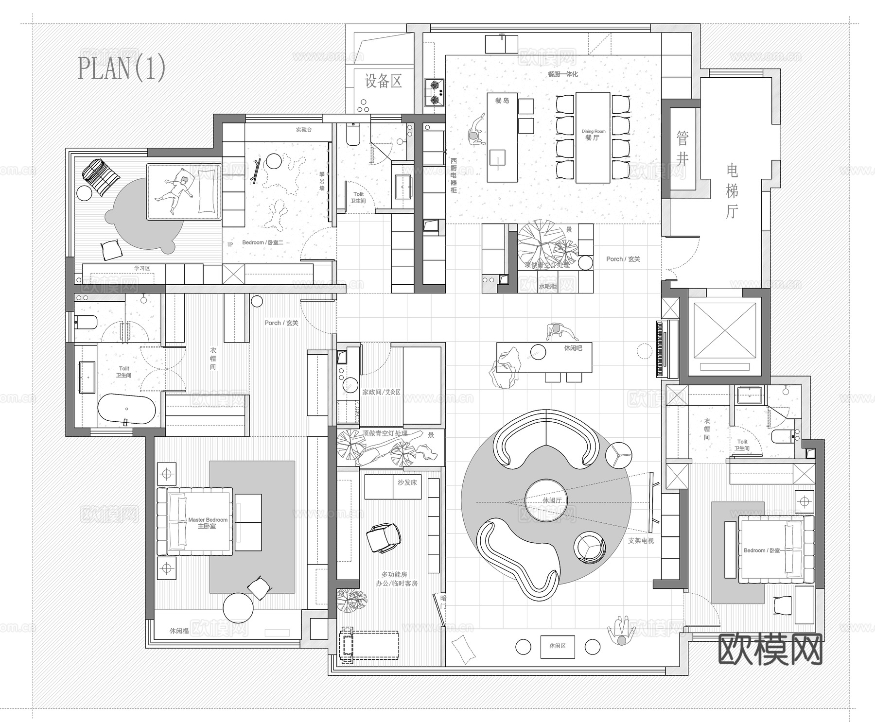 264㎡大平层 平面图cad施工图