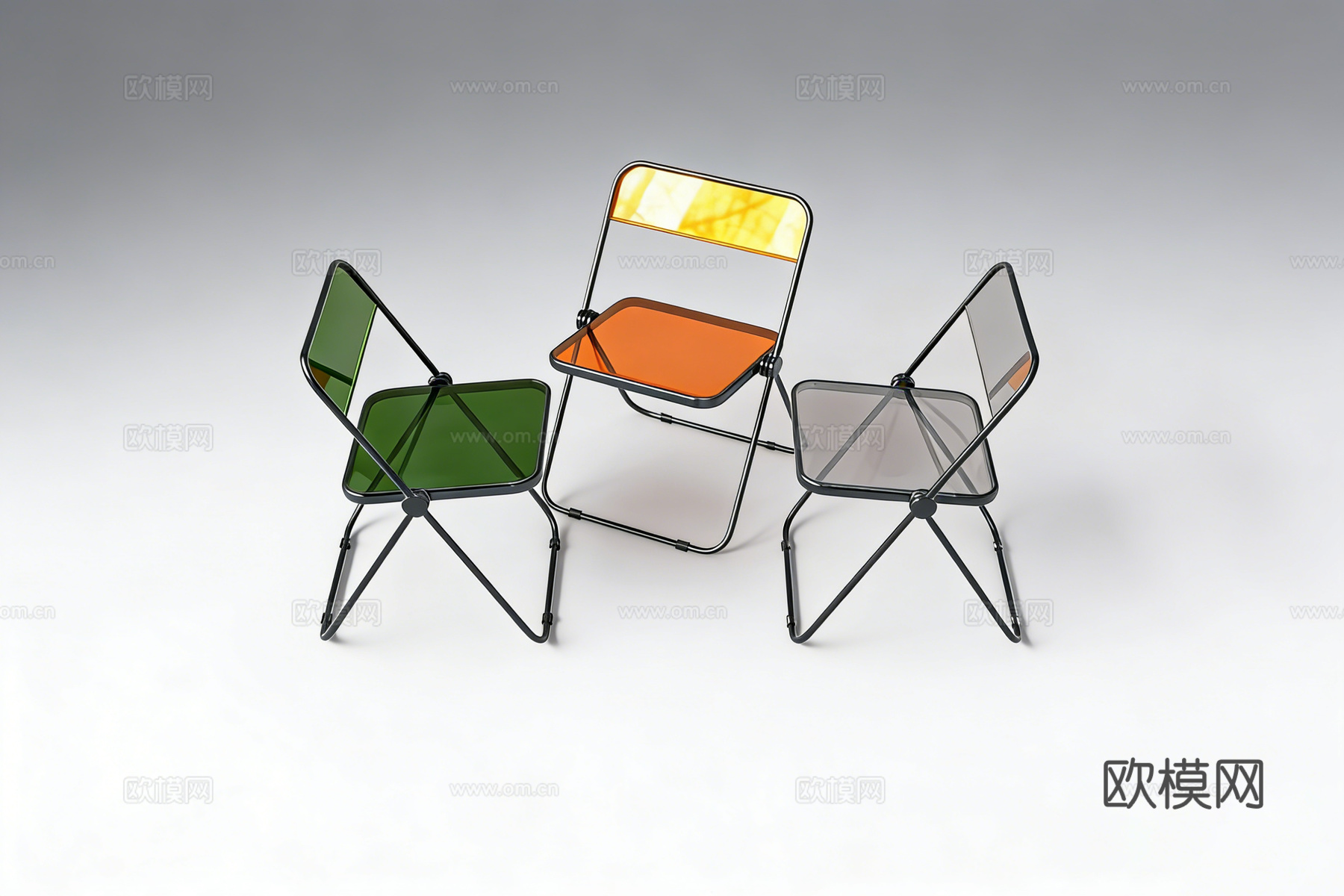 现代透明塑料折叠椅 宴会活动椅 彩色亚克力椅子 透明亚克力椅su模型