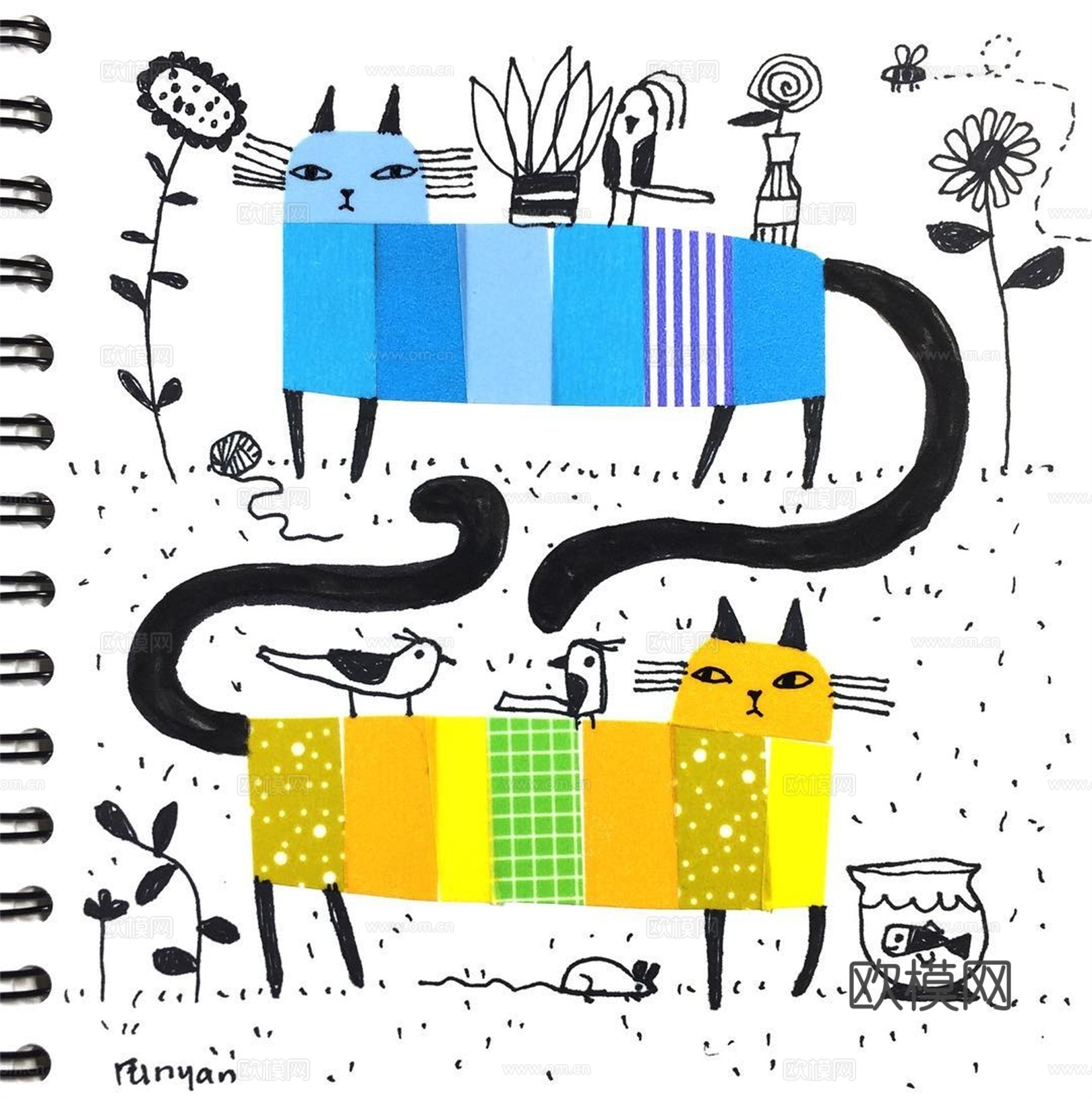 可爱动物手绘，创意童趣插画，猫咪动物插画，治愈系插画，可爱儿下载