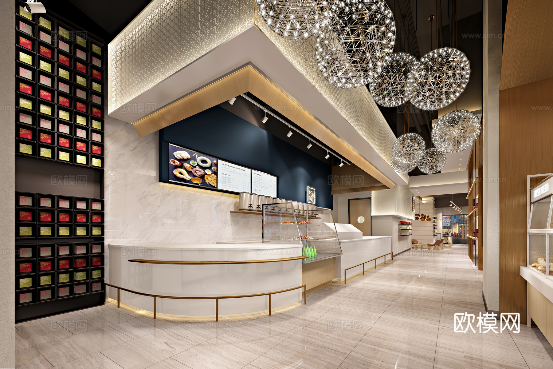 网红奶茶店 最新全套施工图 效果图合集cad施工图下载（渲染图8）