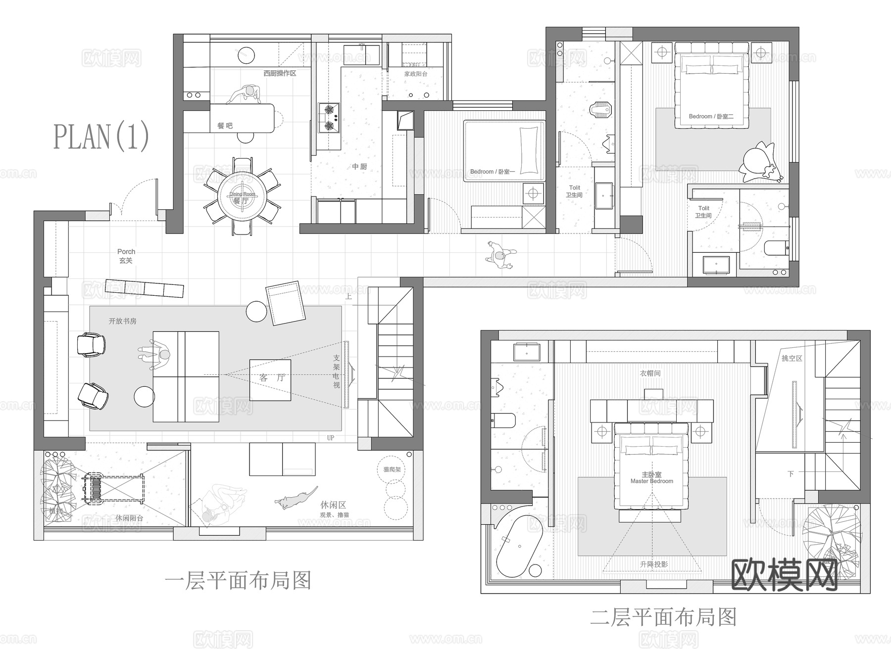 215㎡复式 平面图cad施工图