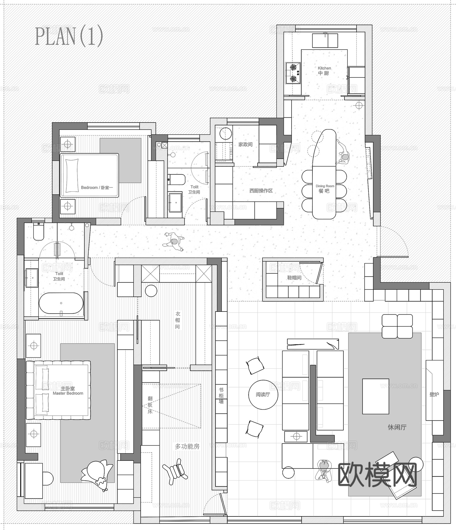 192㎡大平层 平面图cad施工图