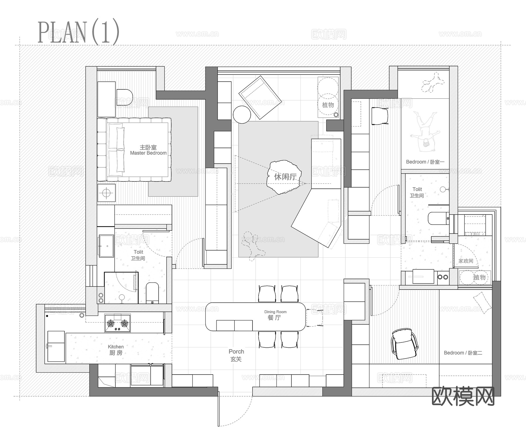 103㎡平层 平面图cad施工图