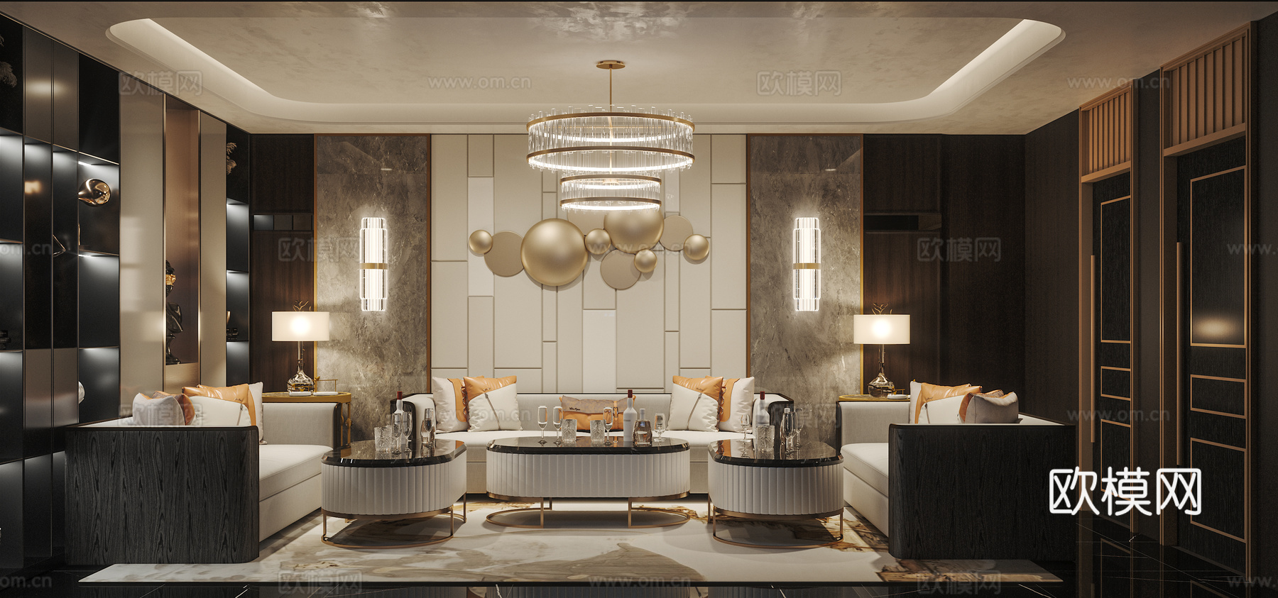 轻奢娱乐会所  最新全套施工图 效果图合集cad施工图下载（渲染图7）