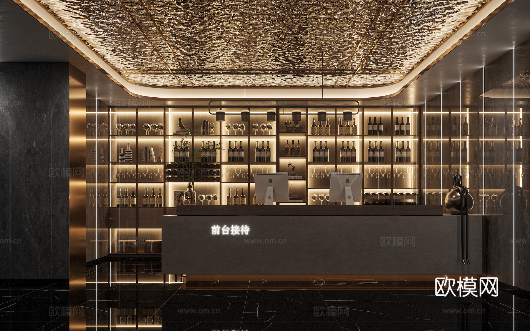 轻奢娱乐会所  最新全套施工图 效果图合集cad施工图下载（渲染图1）