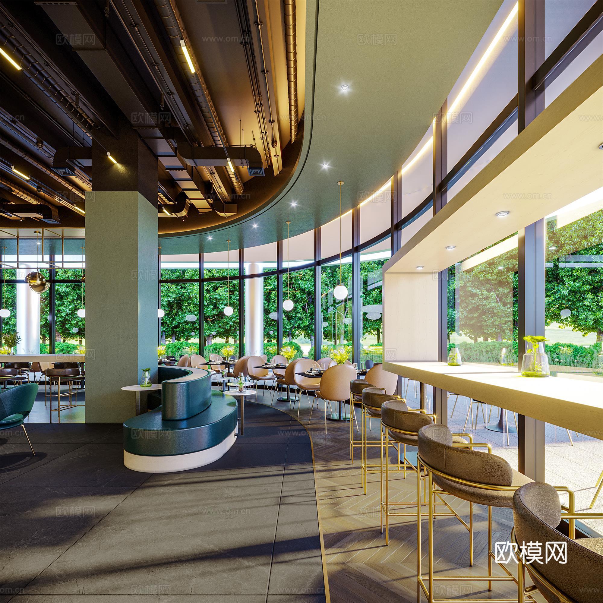 西餐厅 员工餐厅 最新全套施工图 效果图合集cad施工图