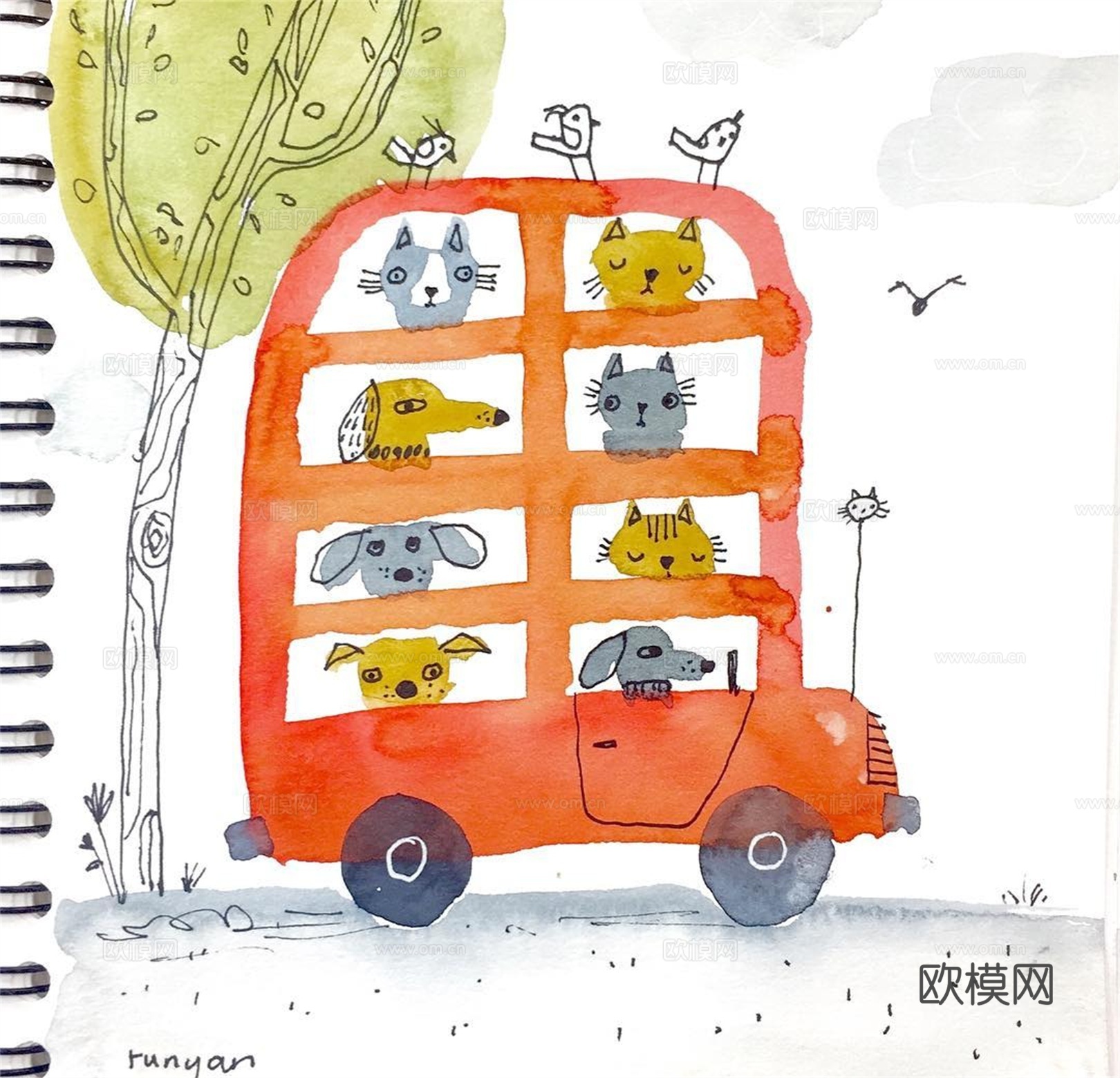 可爱动物手绘，创意童趣插画，猫咪动物插画，治愈系插画，可爱儿下载