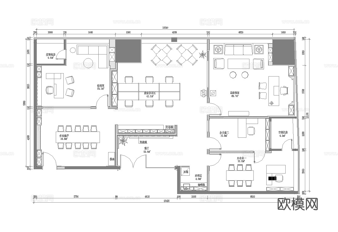 200平办公室 最新全套施工图 效果图合集cad施工图