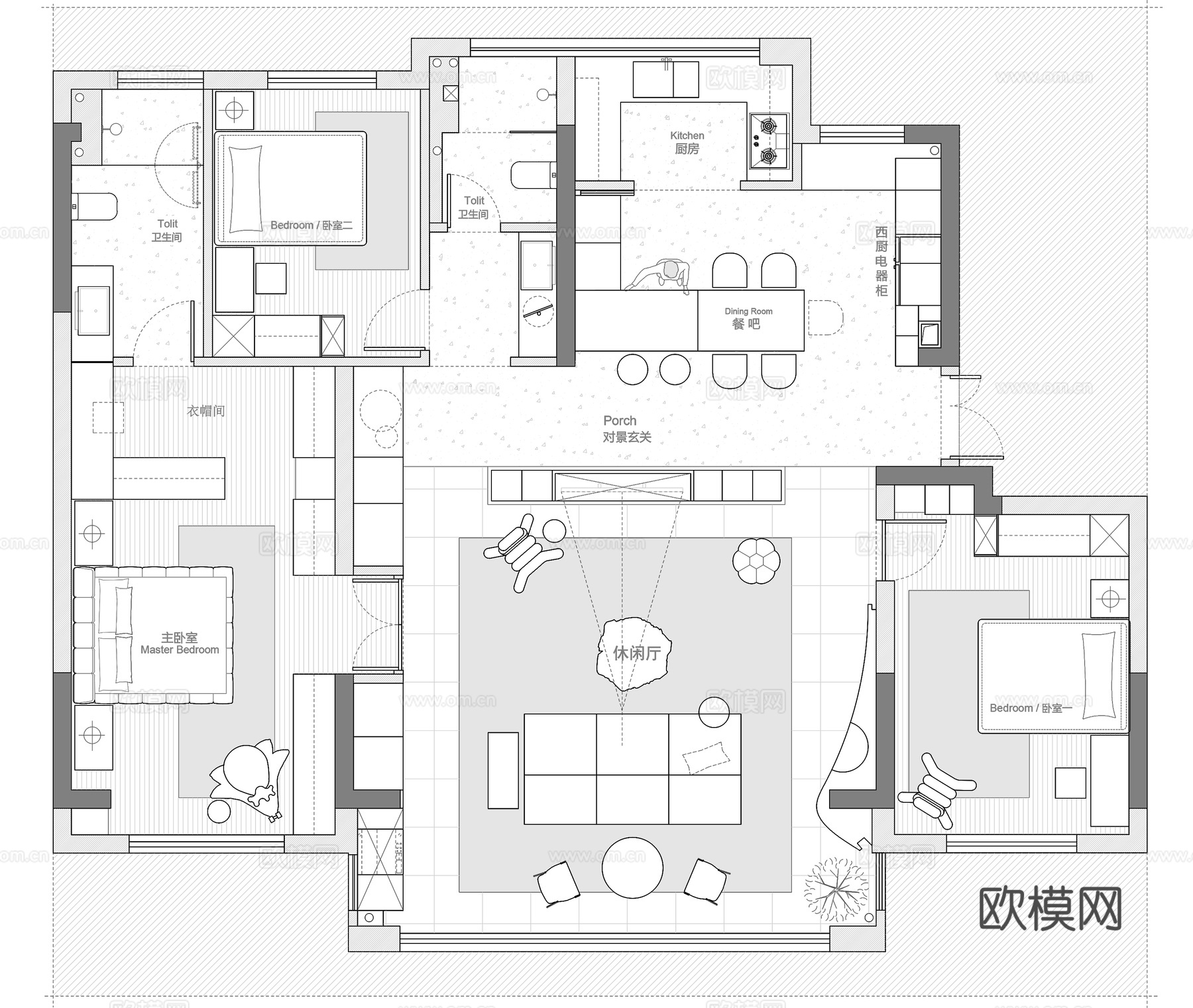 114㎡平层 平面图cad施工图
