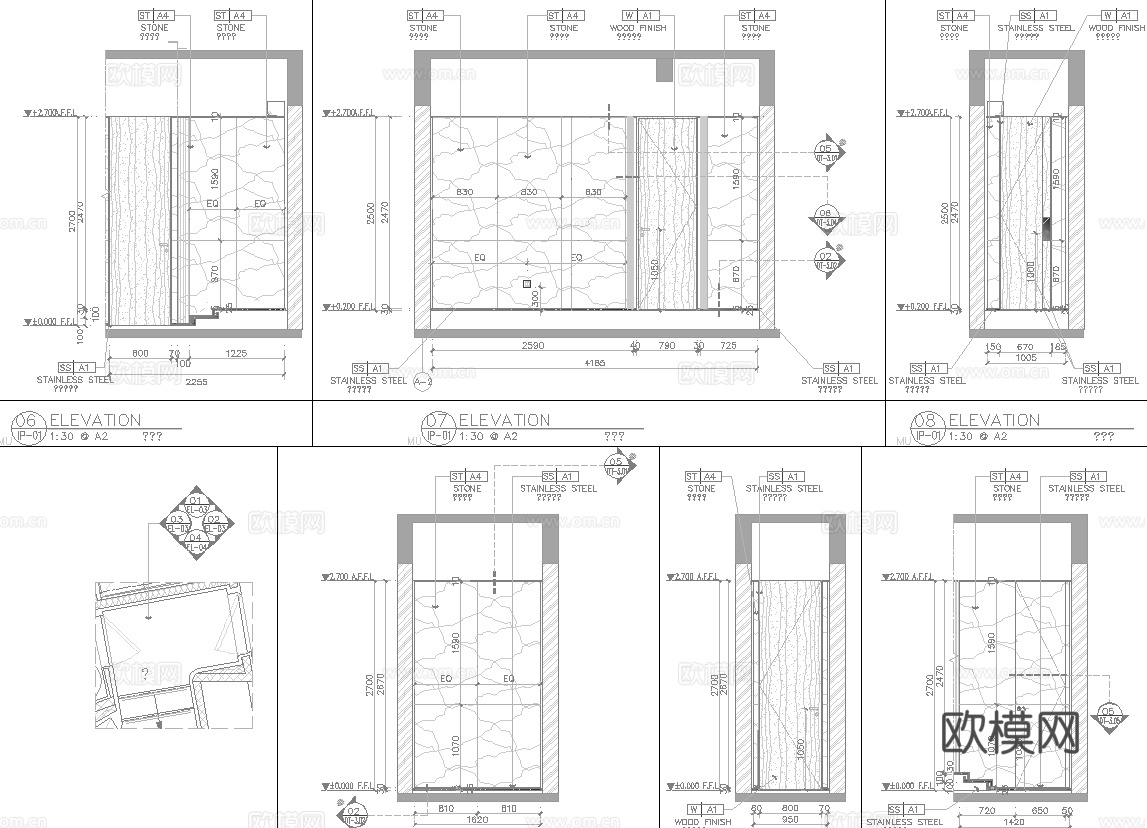 高层办公室 最新全套施工图 效果图合集cad施工图