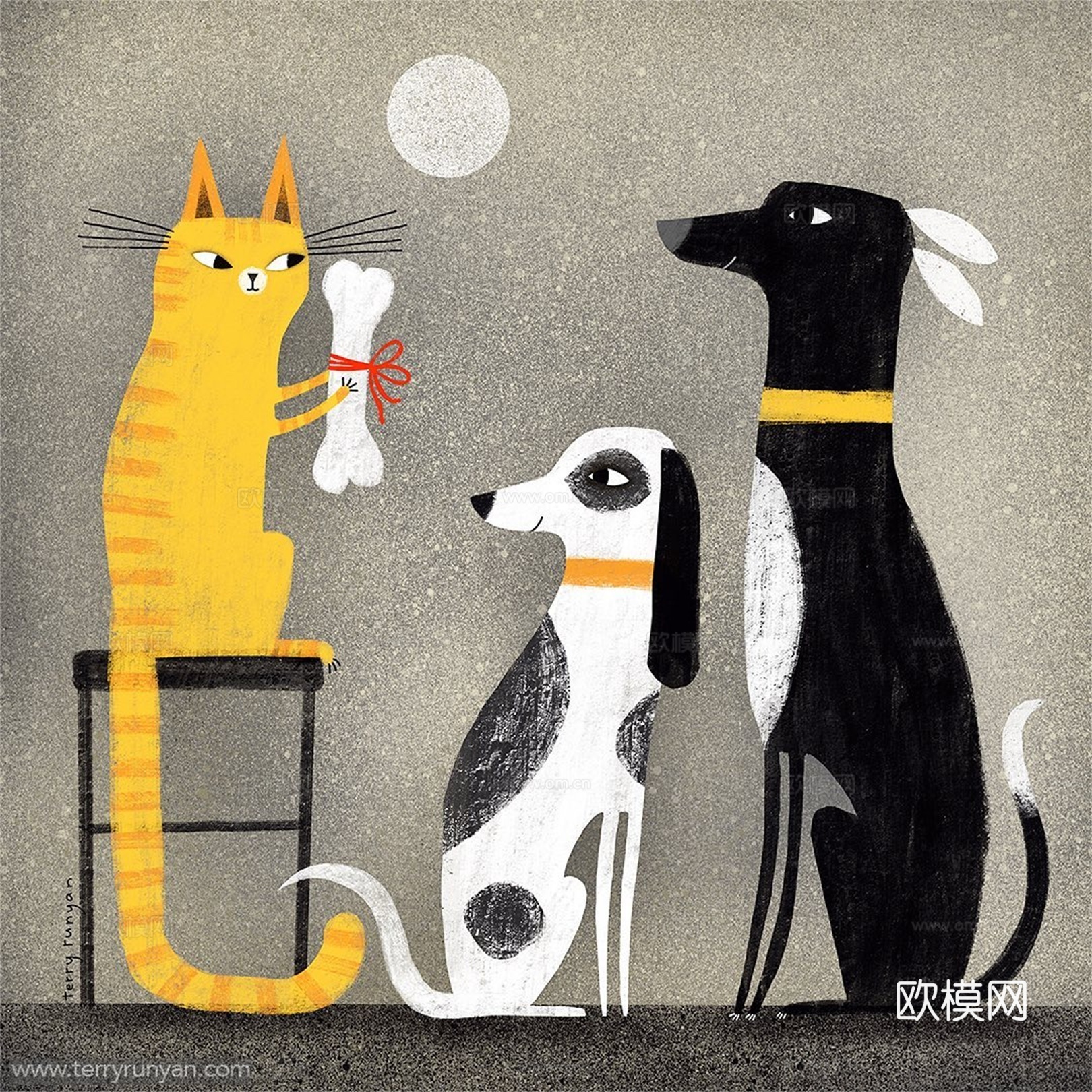 可爱动物手绘创意童趣插画猫咪动物插画治愈系插画可爱儿童插画下载