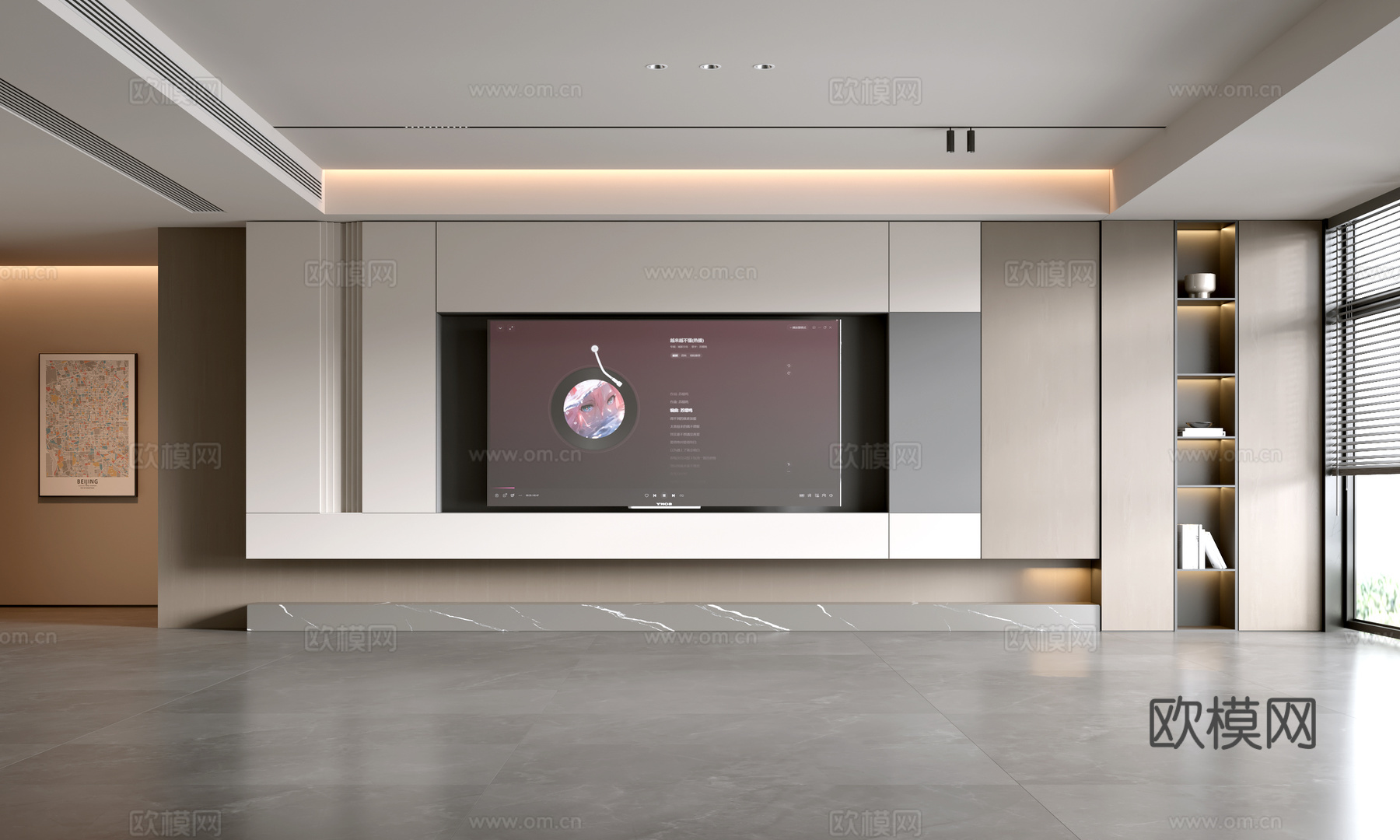 现代客厅 意式客厅 电视背景墙 电视柜 客厅背景su模型