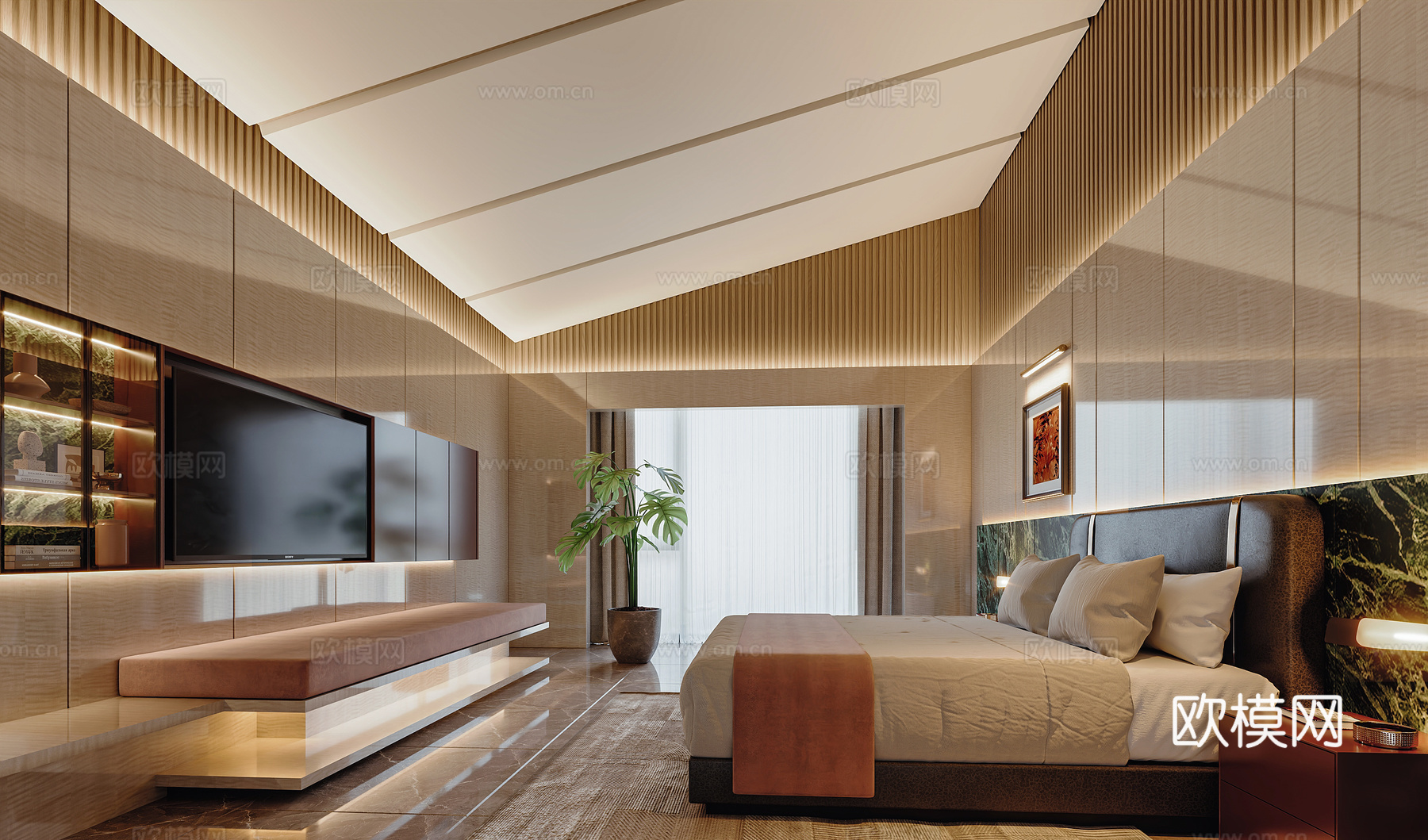 现代轻奢卧室3d模型下载