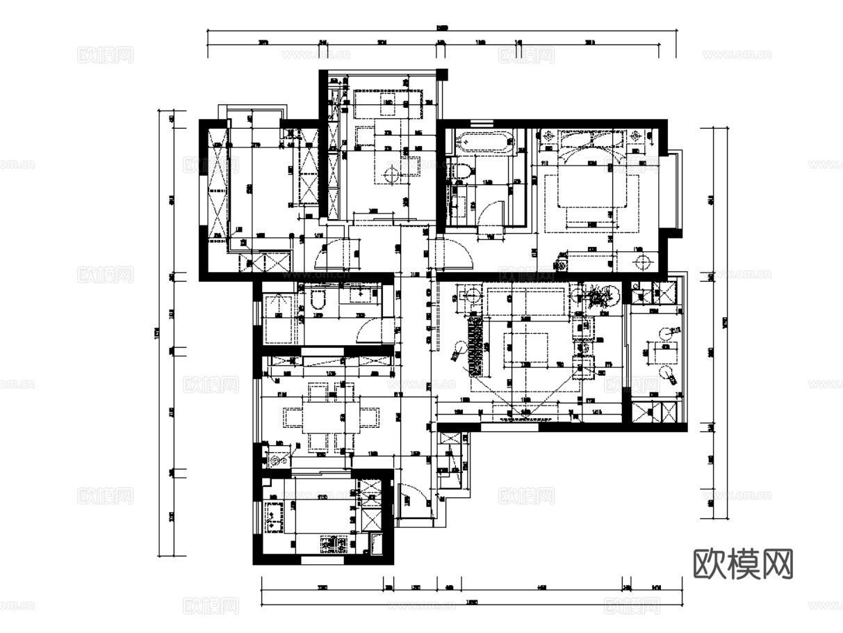 8套无主灯设计住宅样板间大平层别墅CAD施工图效果图实景图cad施工图