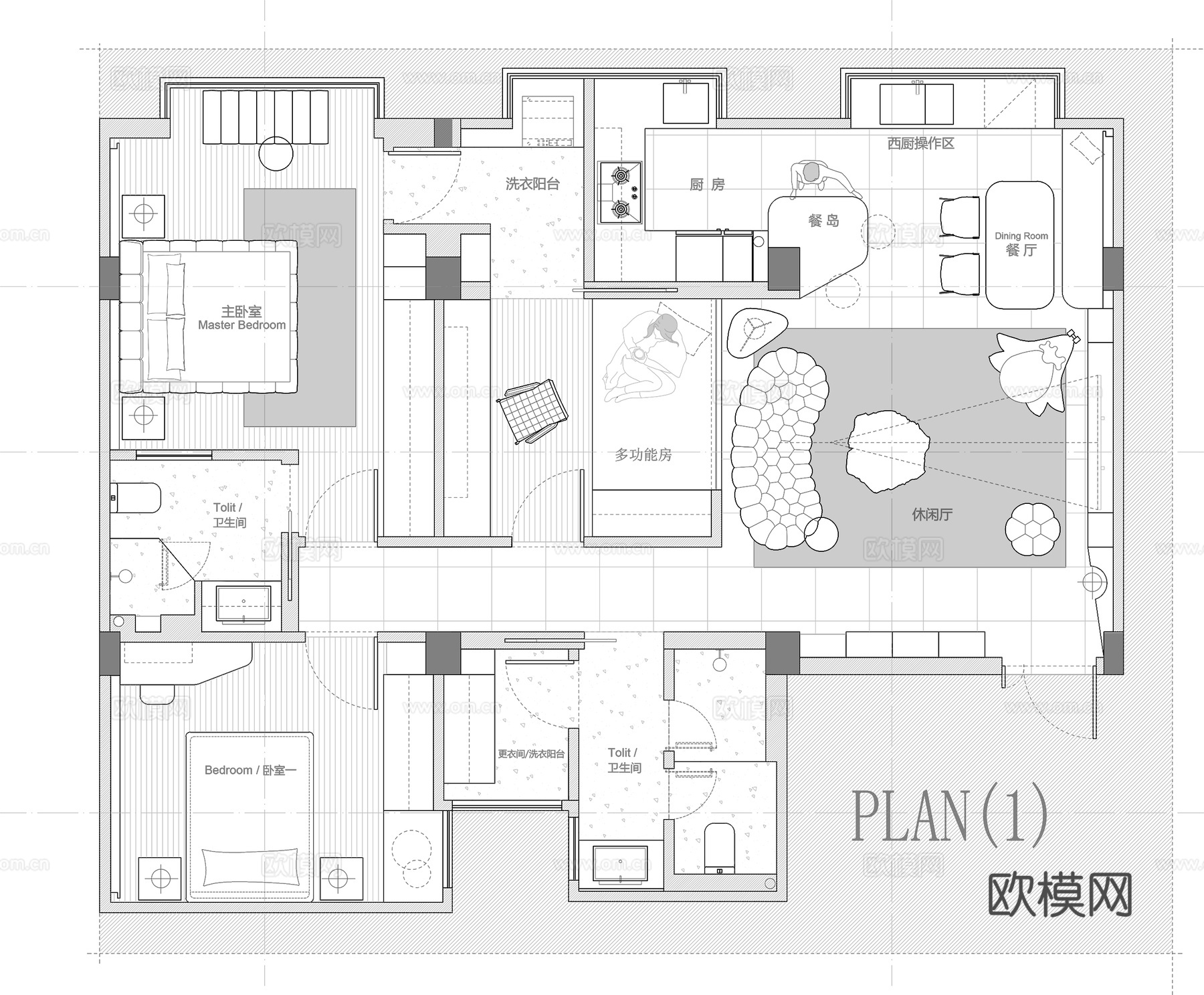 103㎡ 平层 平面图cad施工图