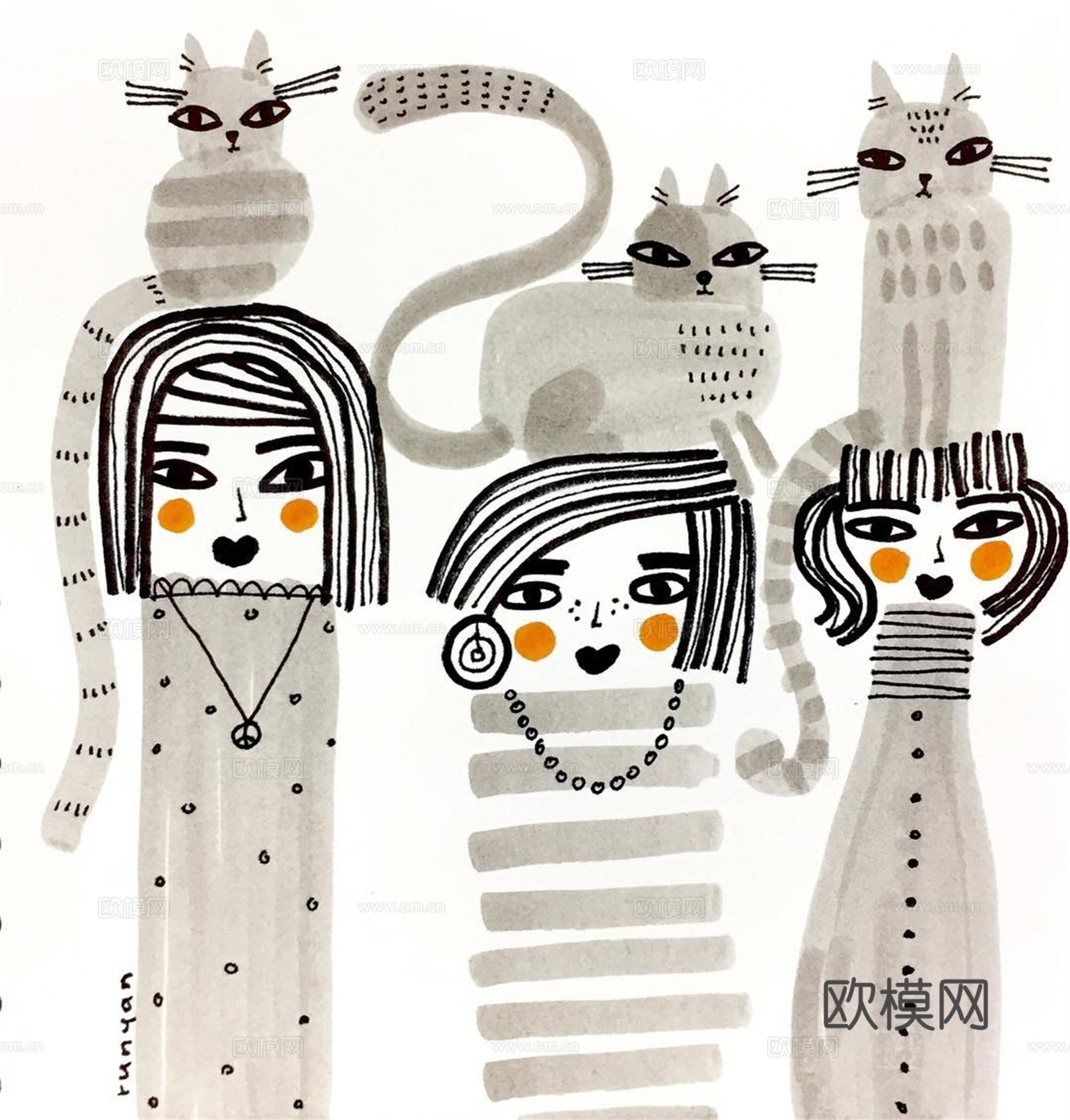 可爱动物手绘，创意童趣插画，猫咪动物插画，治愈系插画，可爱儿