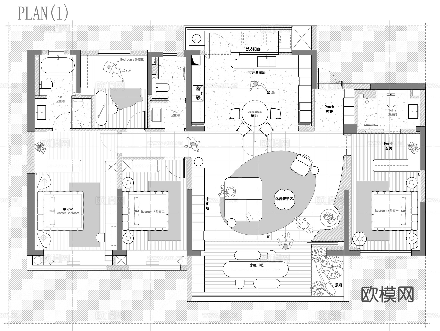 191㎡大平层 平面图cad施工图
