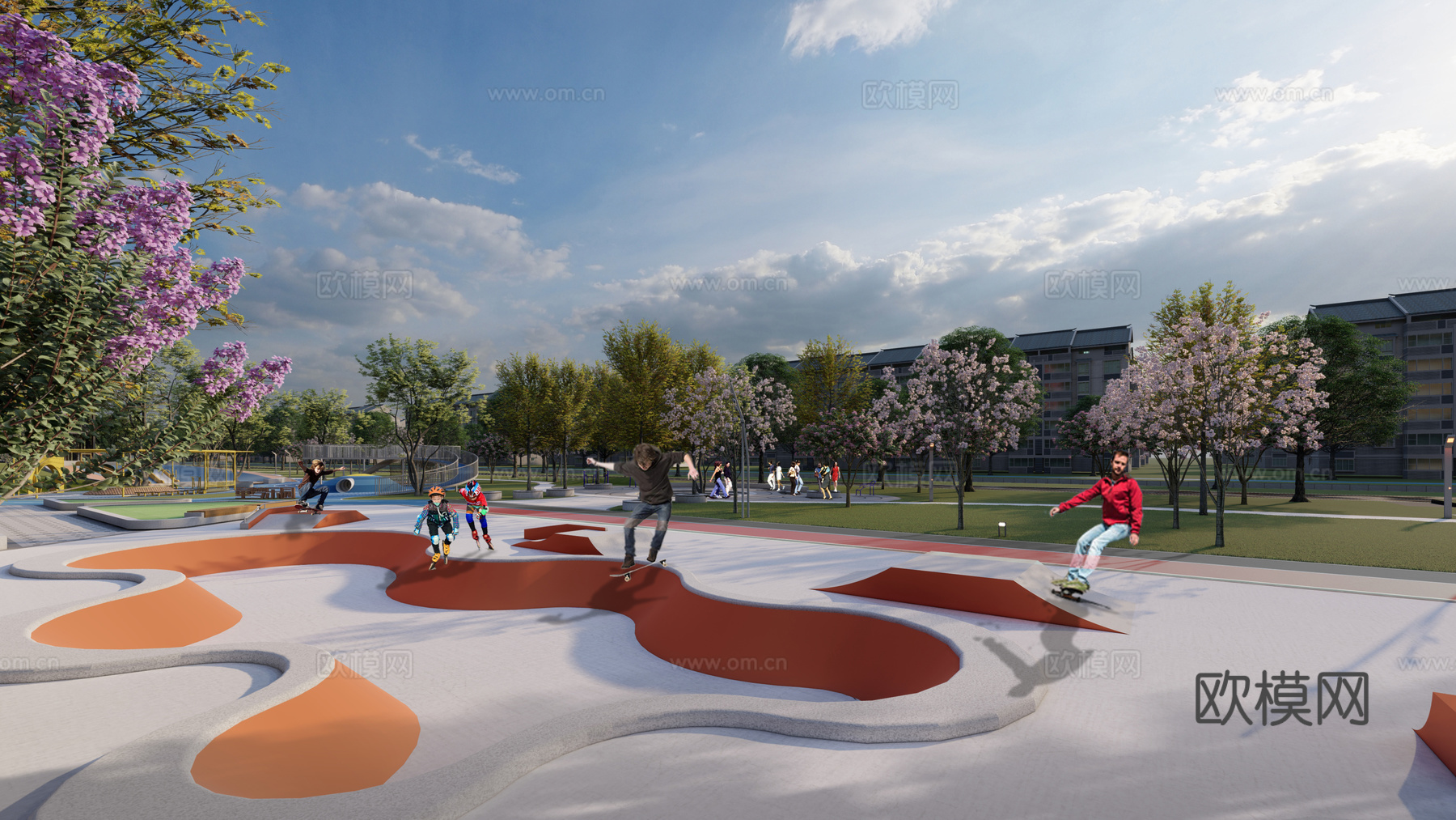 运动轮滑场地 最新全套施工图 效果图合集cad施工图