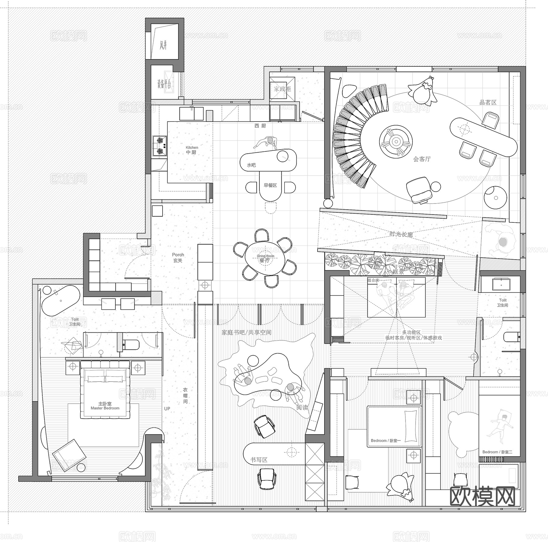 250㎡大平层 平面图cad施工图