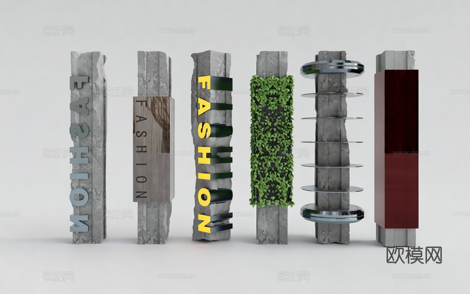 多材质创意立体字 金属发光植绒 植物墙 店铺标识艺术装置su模型