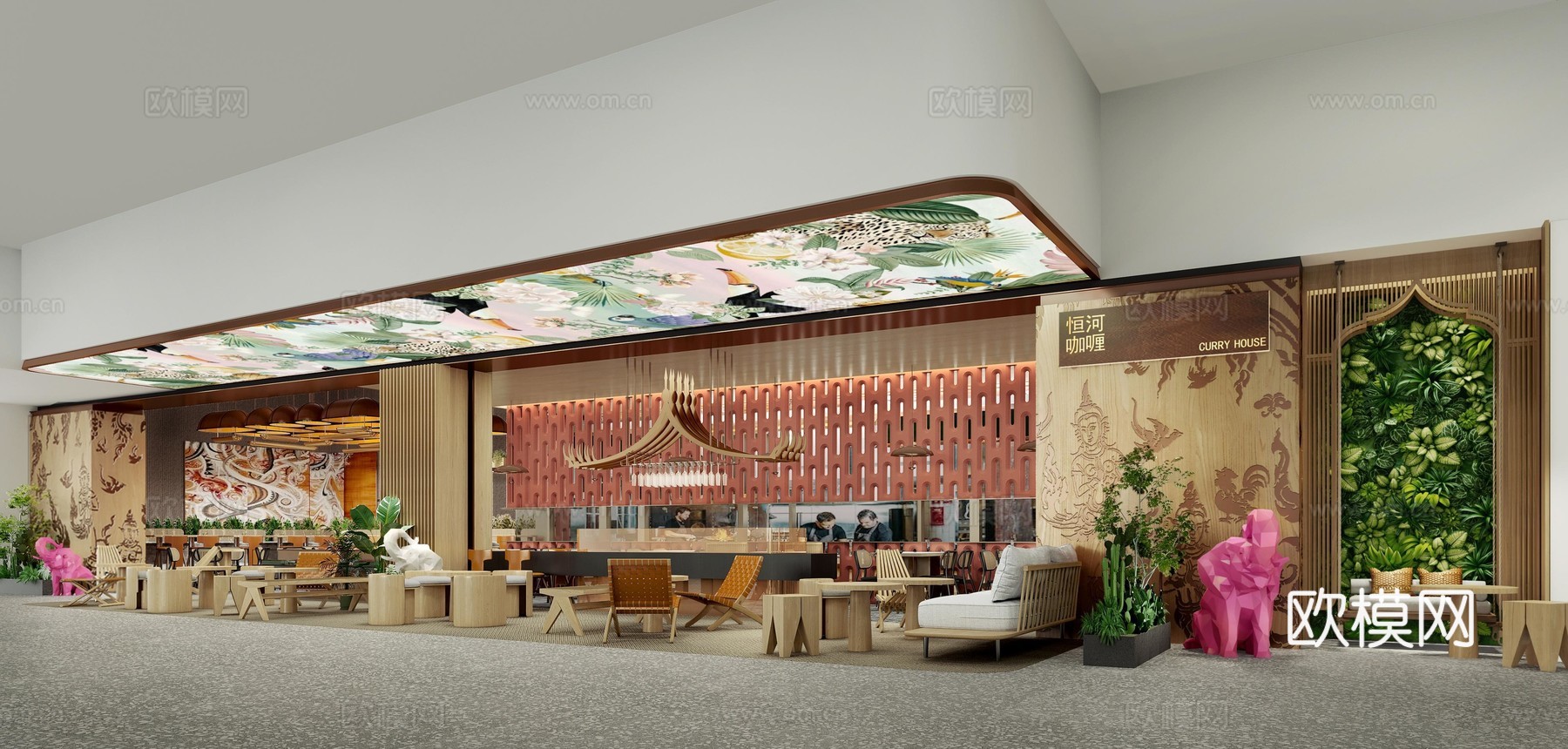 特色咖喱店 最新全套施工图 效果图合集cad施工图