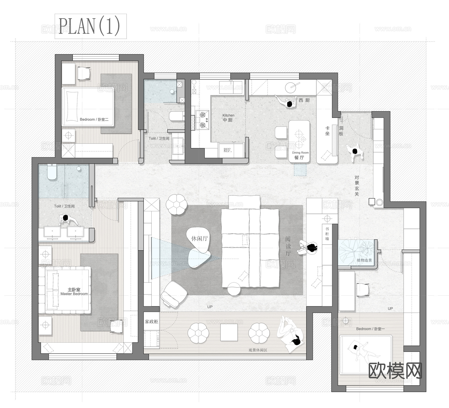 150㎡ 平面图 彩平图cad施工图