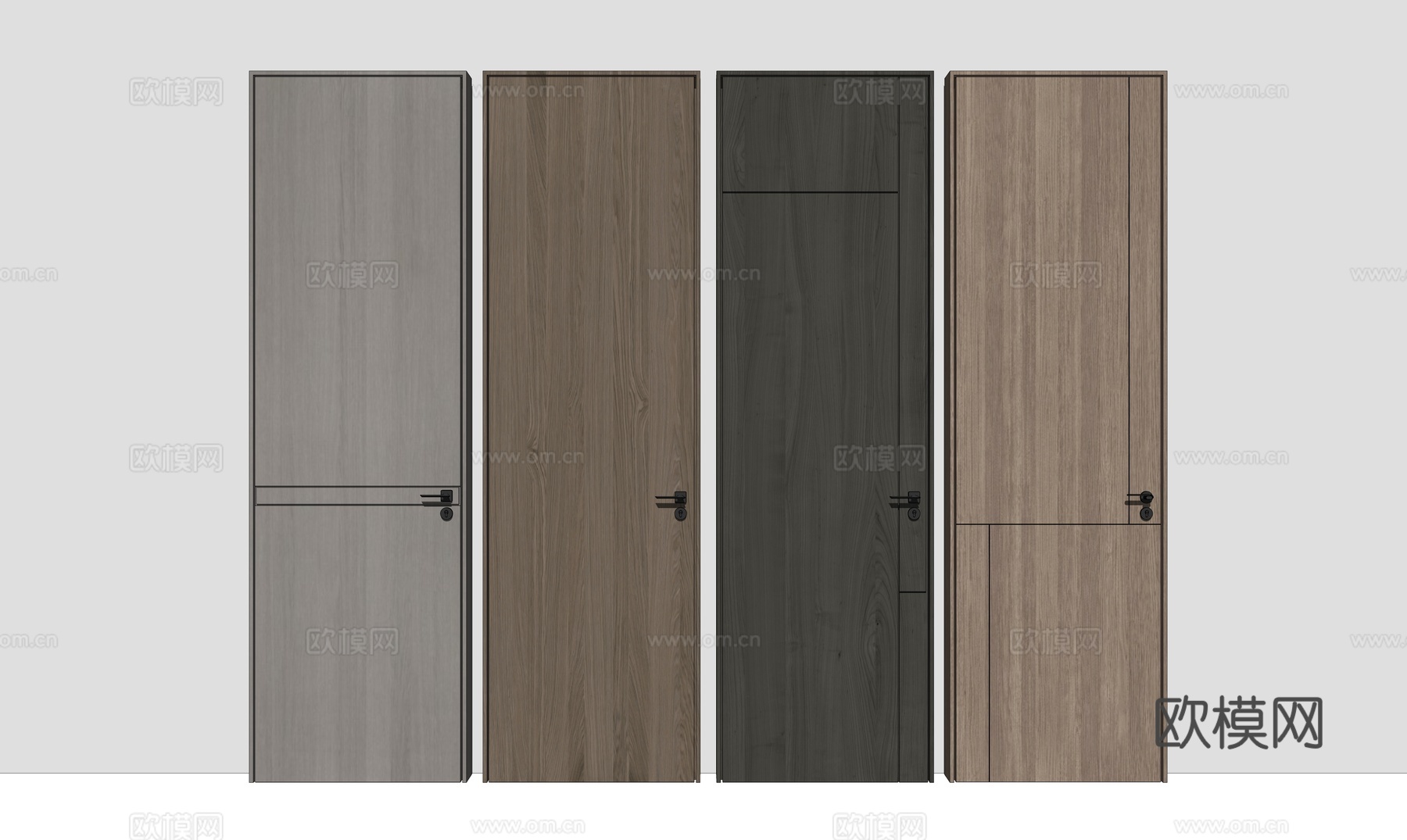 现代单双开入户门房门su模型