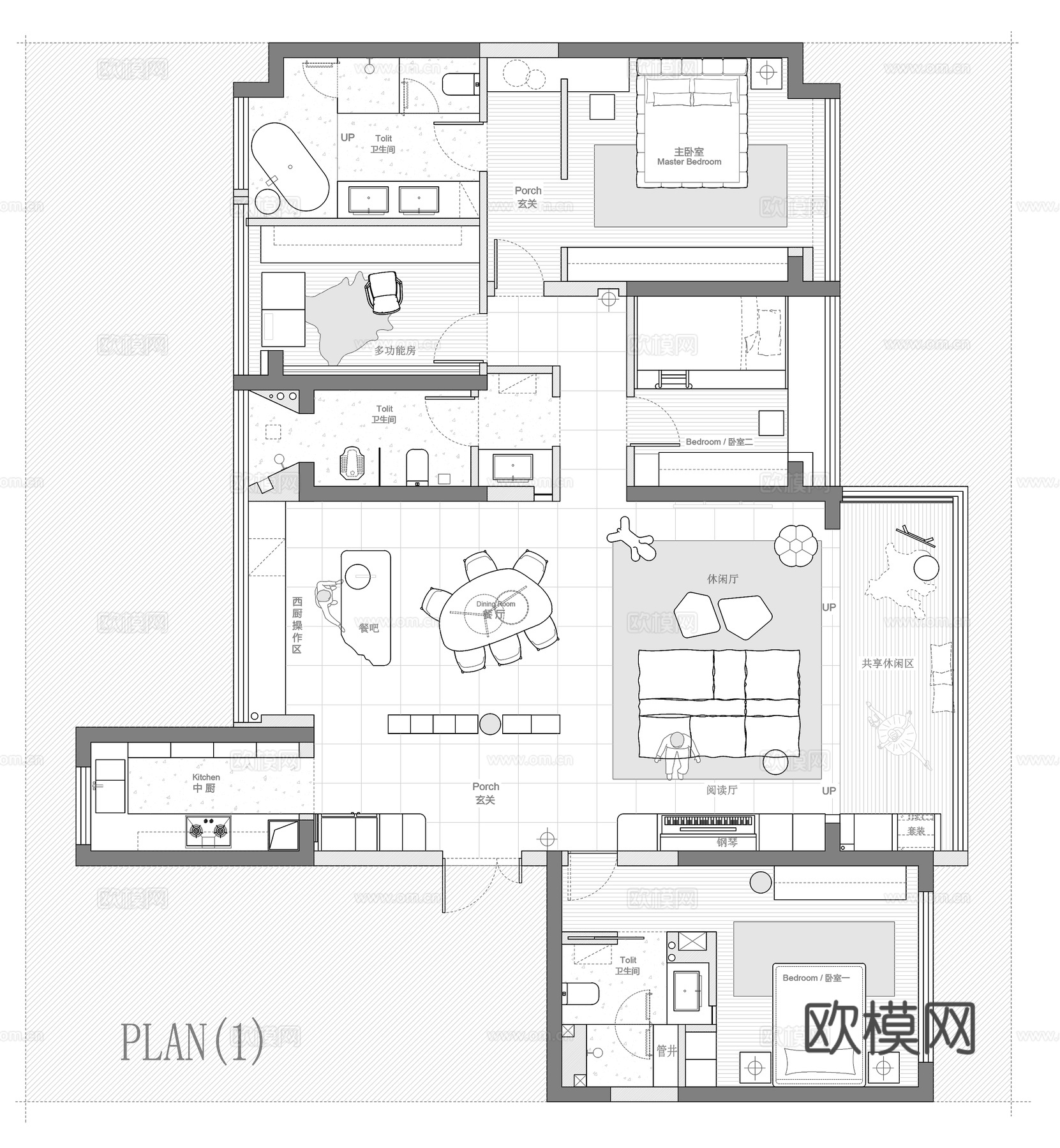 172㎡ 平层平面图cad施工图