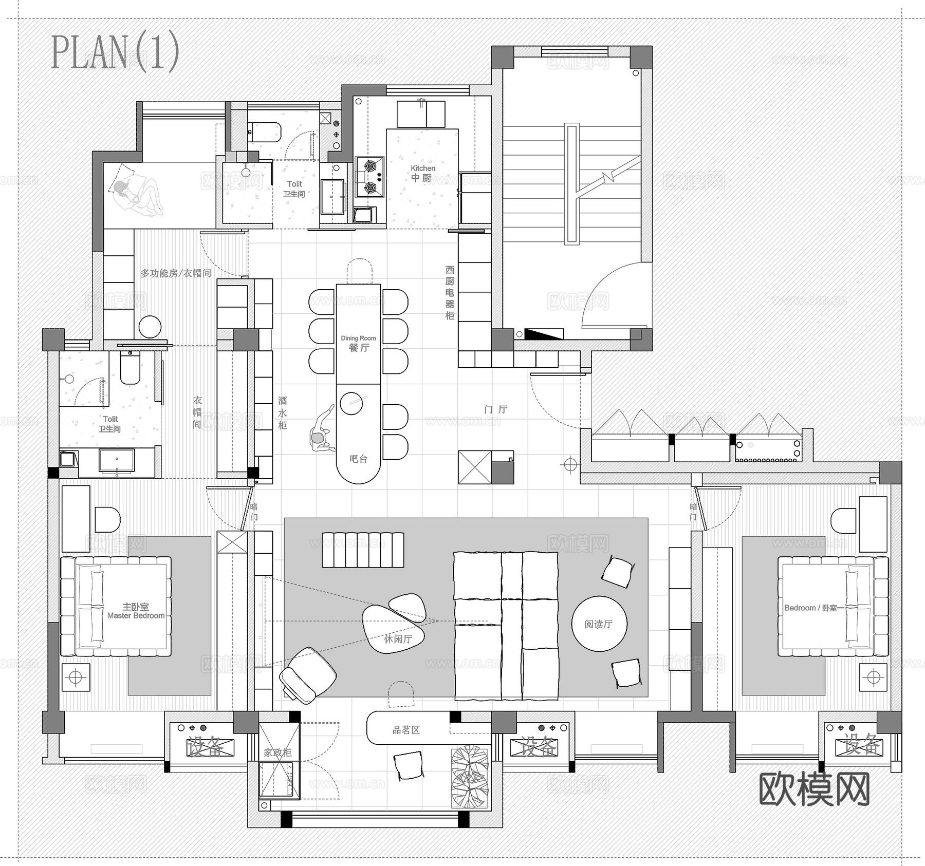 143㎡ 平层 平面图cad施工图