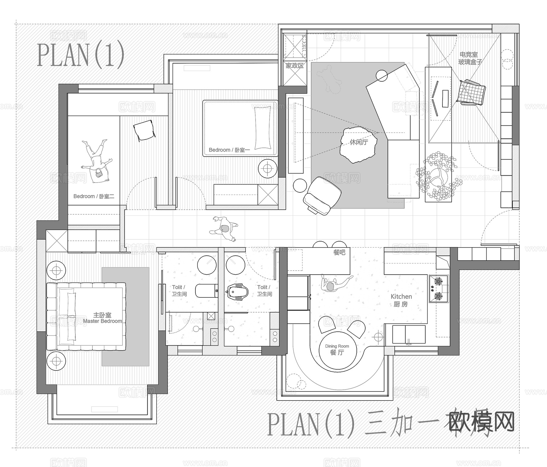 108㎡ 平层 平面图cad施工图