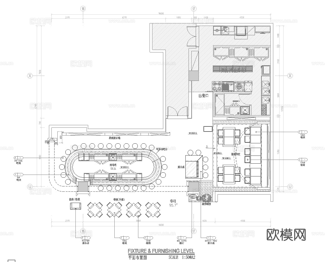 特色寿司店 最新全套施工图 效果图合集cad施工图