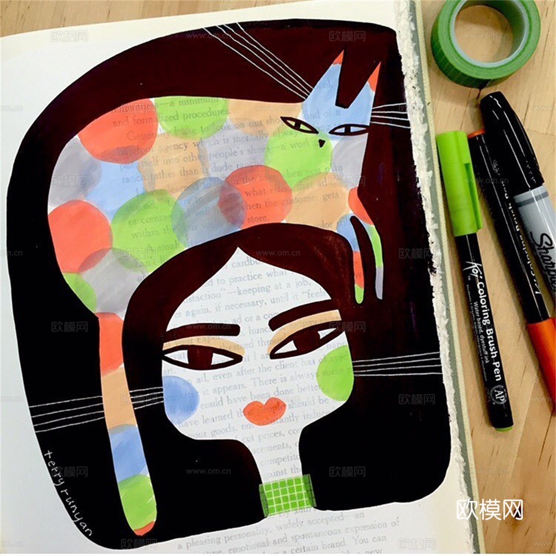 可爱动物手绘创意童趣插画猫咪动物插画治愈系插画可爱儿童插画下载