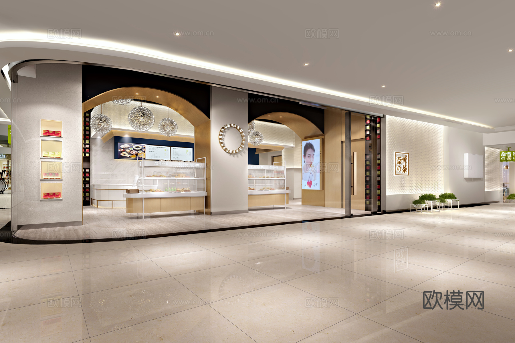 网红奶茶店 最新全套施工图 效果图合集cad施工图下载（渲染图5）