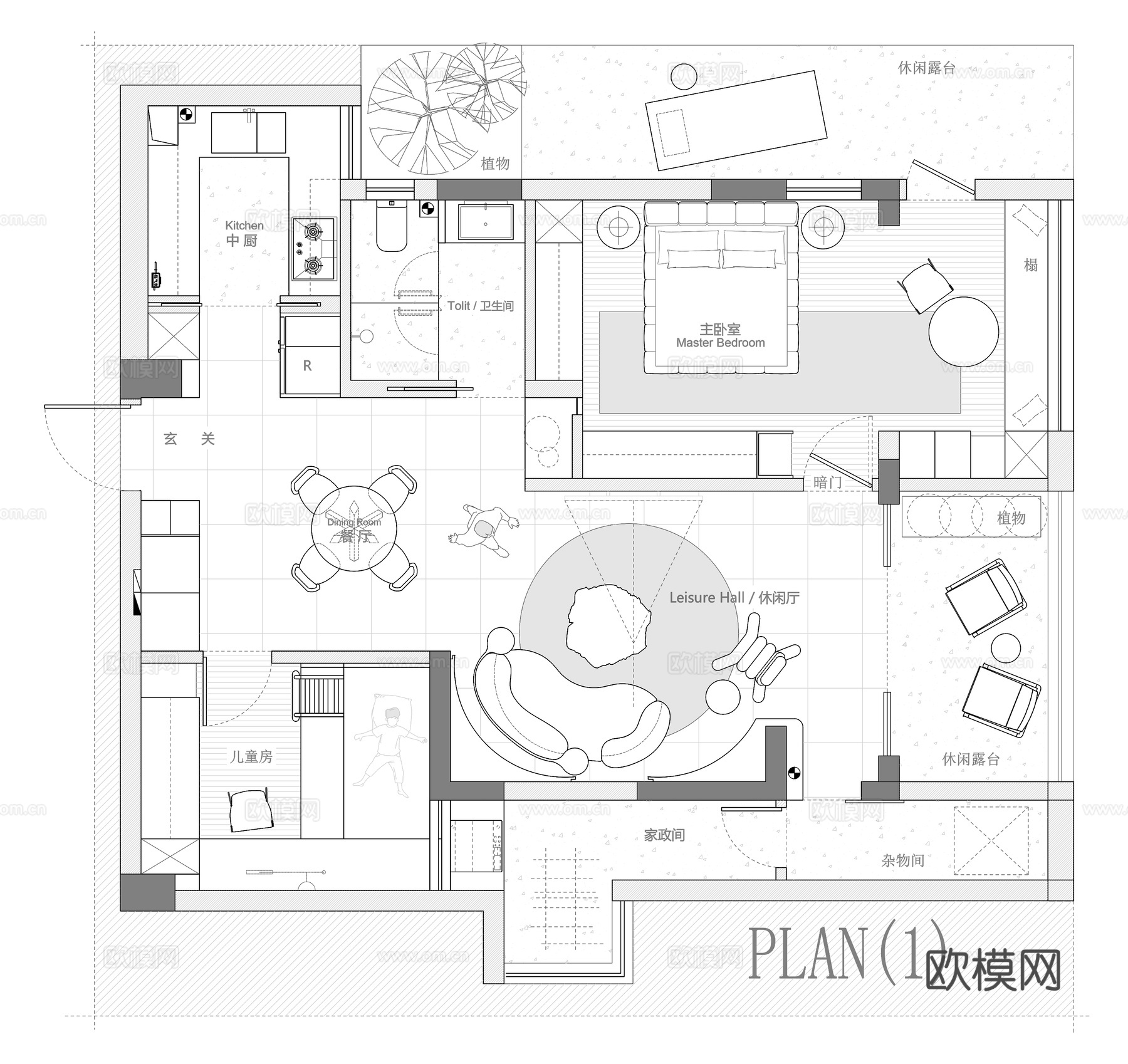 100㎡平层 平面图cad施工图