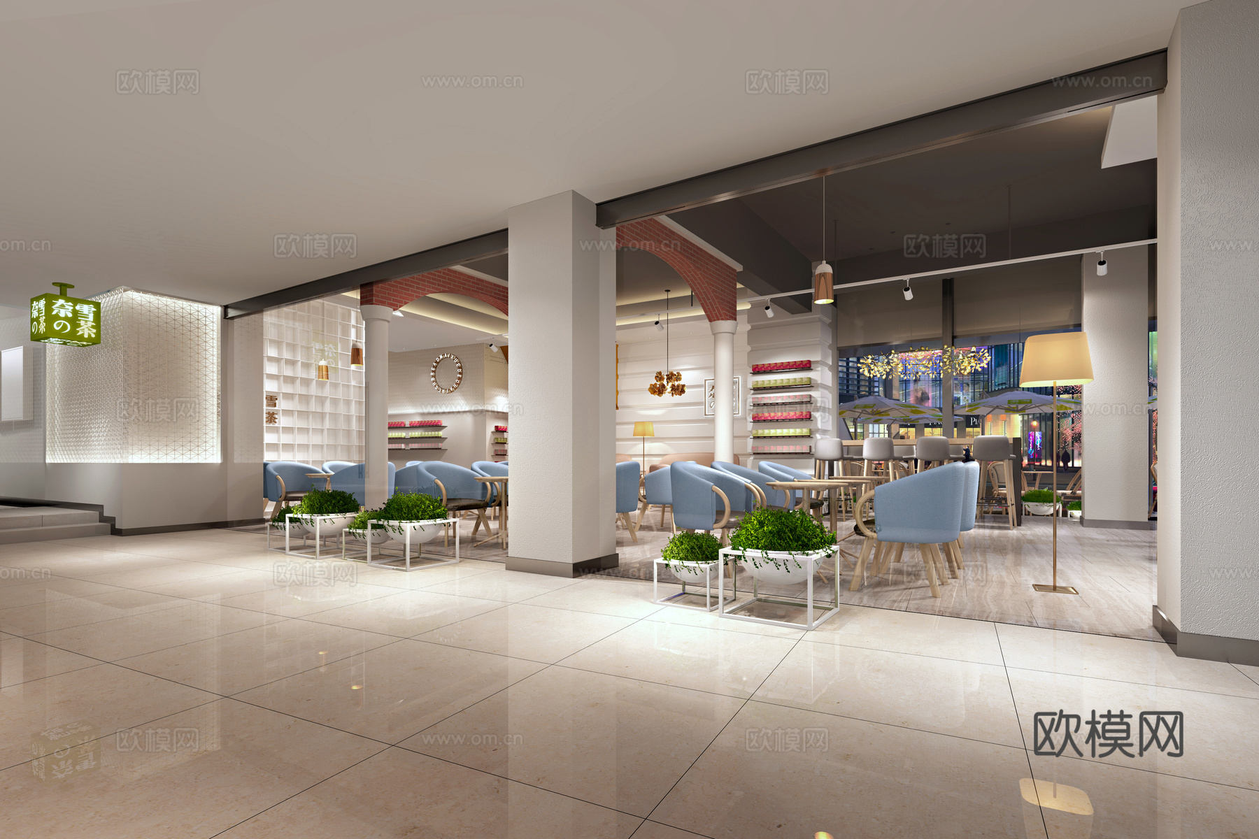 网红奶茶店 最新全套施工图 效果图合集cad施工图下载（渲染图7）