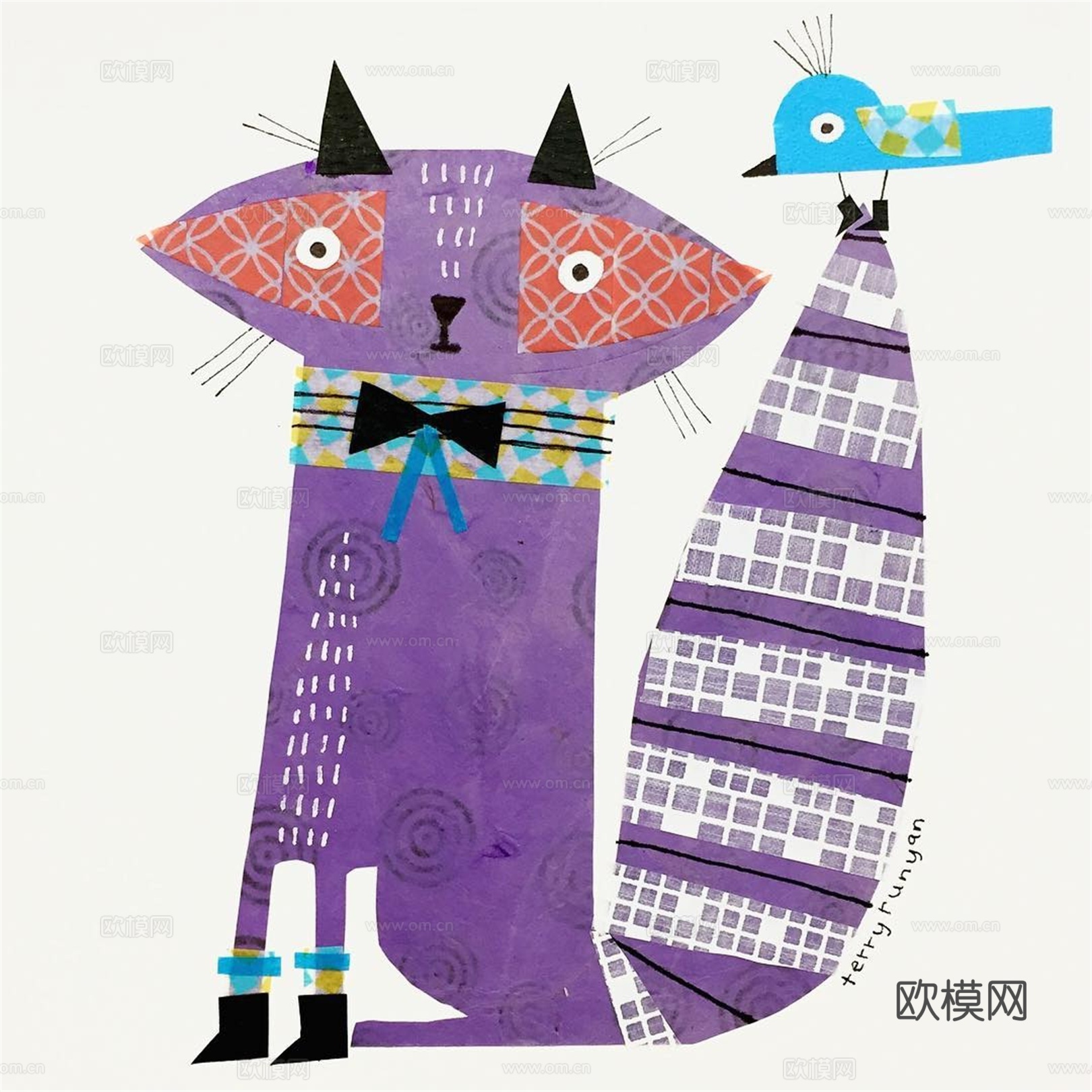 可爱动物手绘创意童趣插画猫咪动物插画治愈系插画可爱儿童插画下载