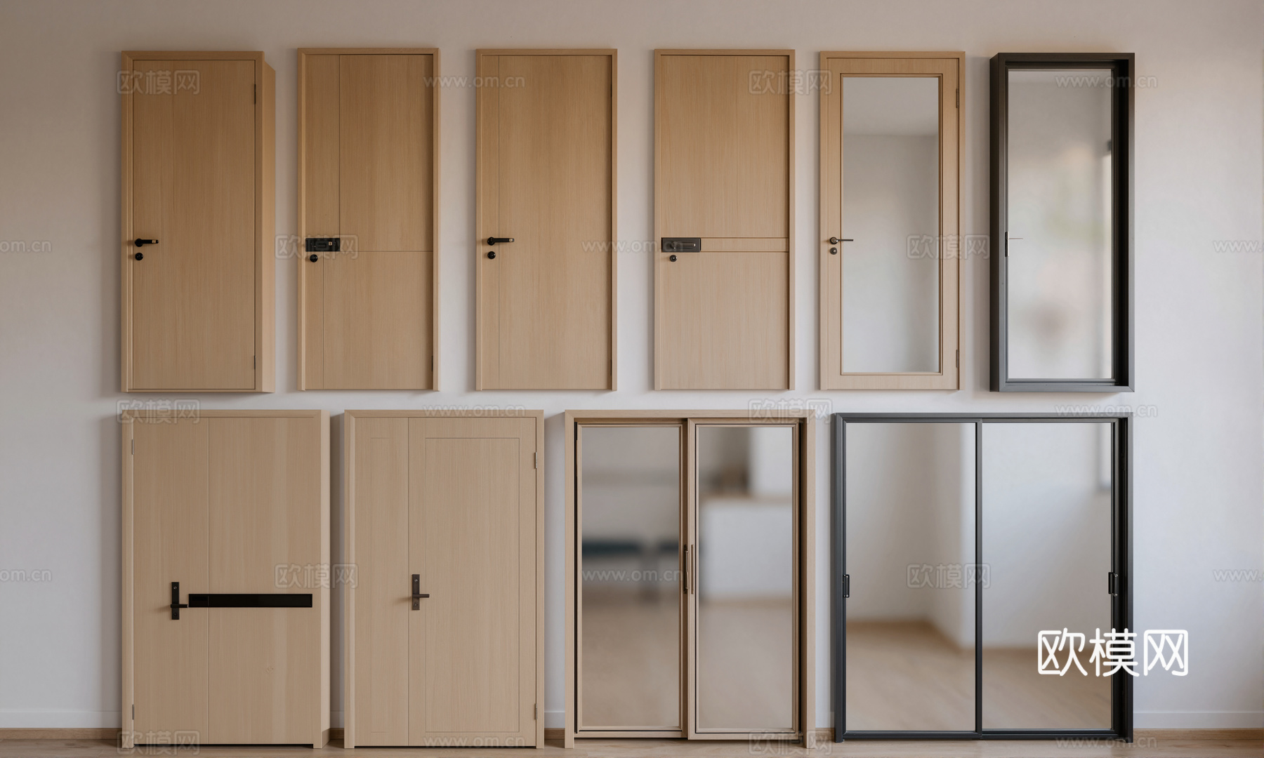 现代单双开入户门房门su模型