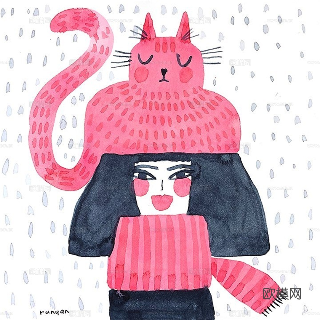 可爱动物手绘创意童趣插画猫咪动物插画治愈系插画可爱儿童插画下载